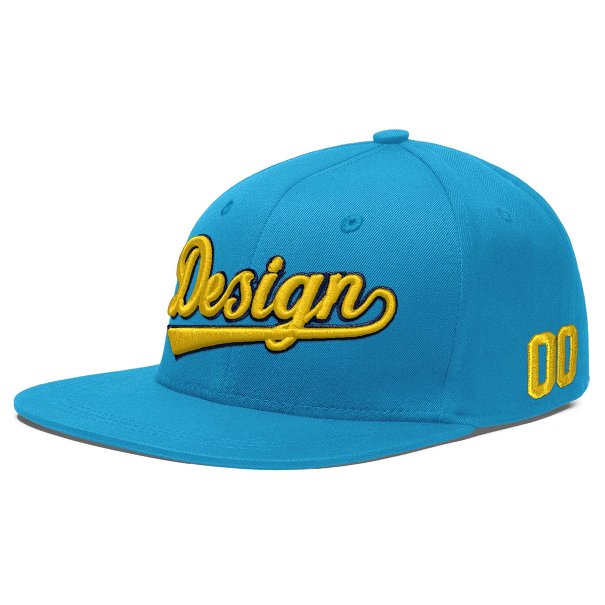 Custom Light Blue 3D Puff Embroidery Flat Embroidery Casual Sport Baseball Cap