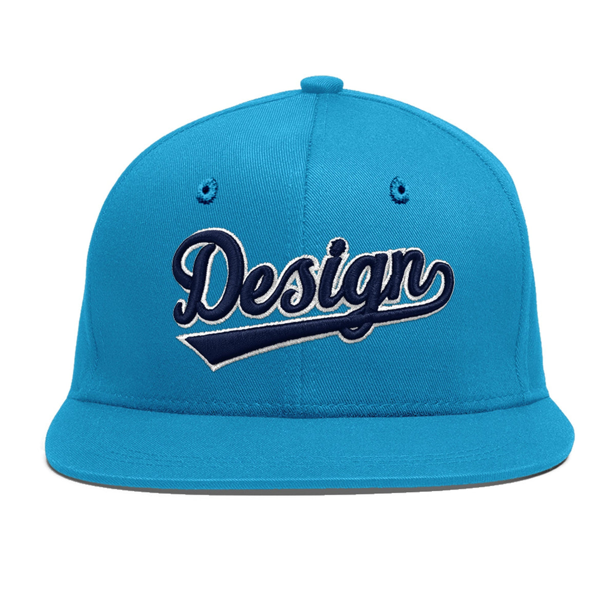 Custom Light Blue 3D Puff Embroidery Flat Embroidery Casual Sport Baseball Cap