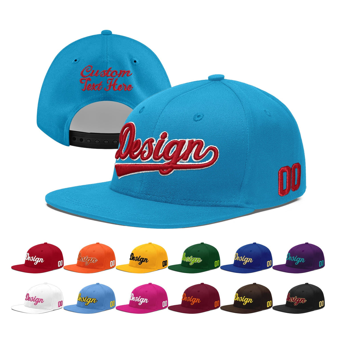 Custom Light Blue 3D Puff Embroidery Flat Embroidery Casual Sport Baseball Cap