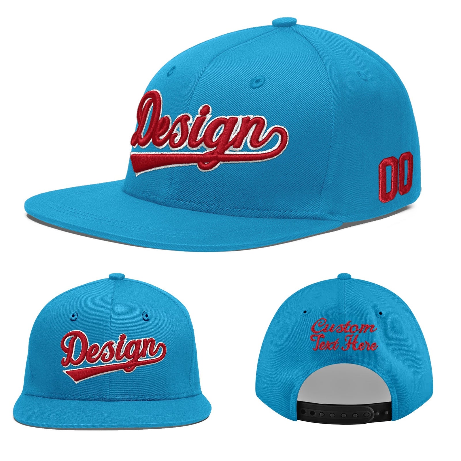 Custom Light Blue 3D Puff Embroidery Flat Embroidery Casual Sport Baseball Cap