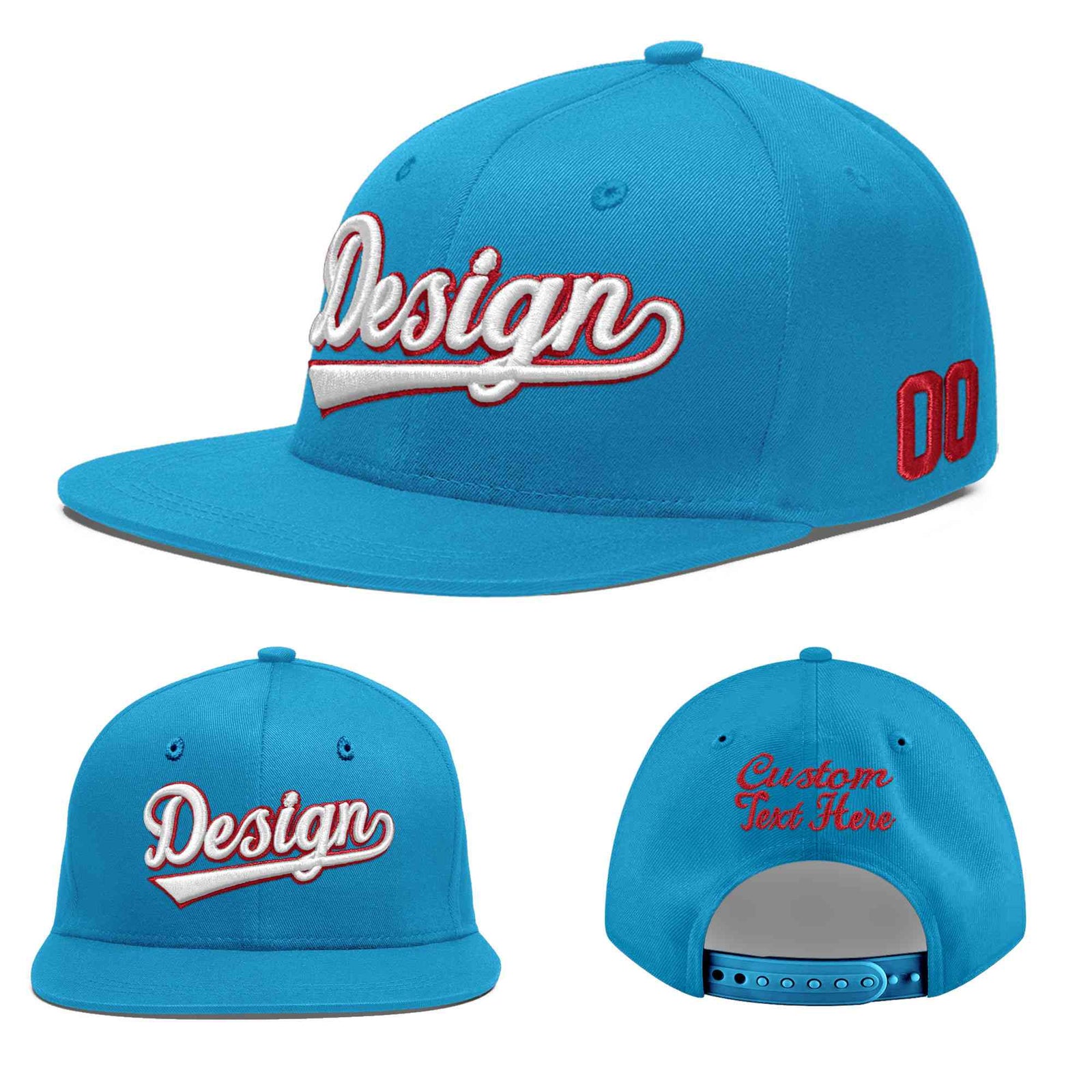 Custom Light Blue 3D Puff Embroidery Flat Embroidery Casual Sport Baseball Cap