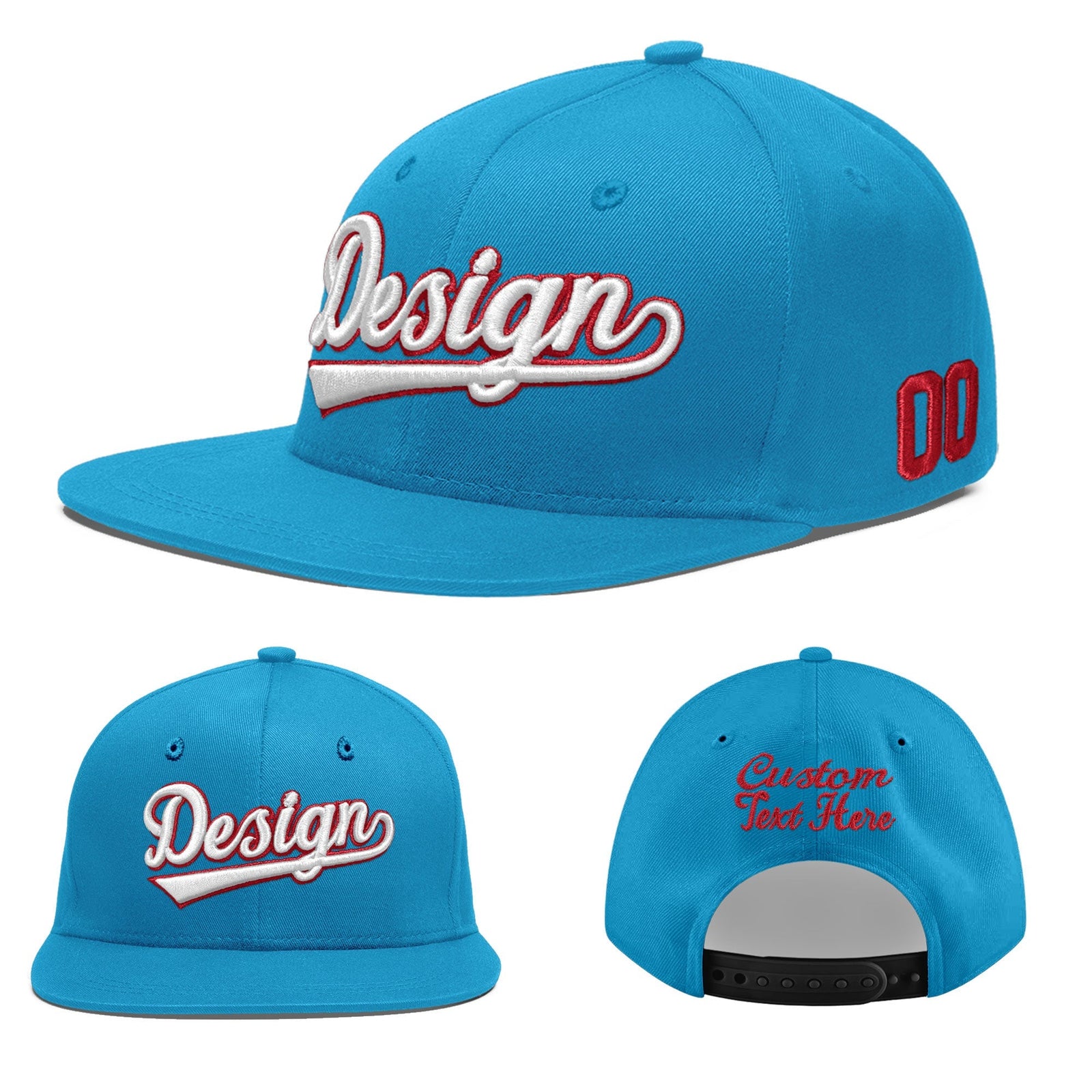 Custom Light Blue 3D Puff Embroidery Flat Embroidery Casual Sport Baseball Cap