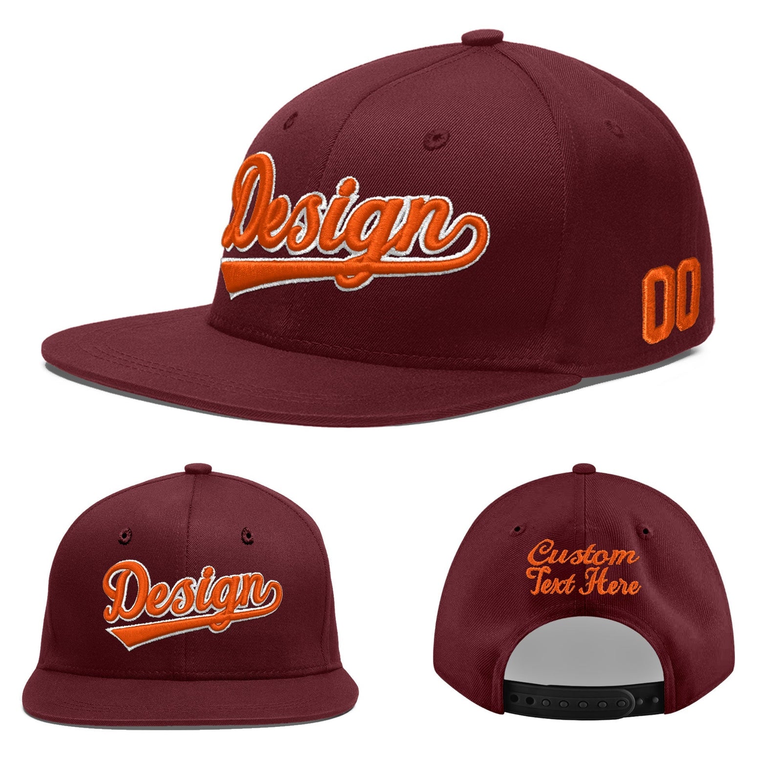 Custom Maroon 3D Puff Embroidery Flat Embroidery Casual Sport Baseball Cap