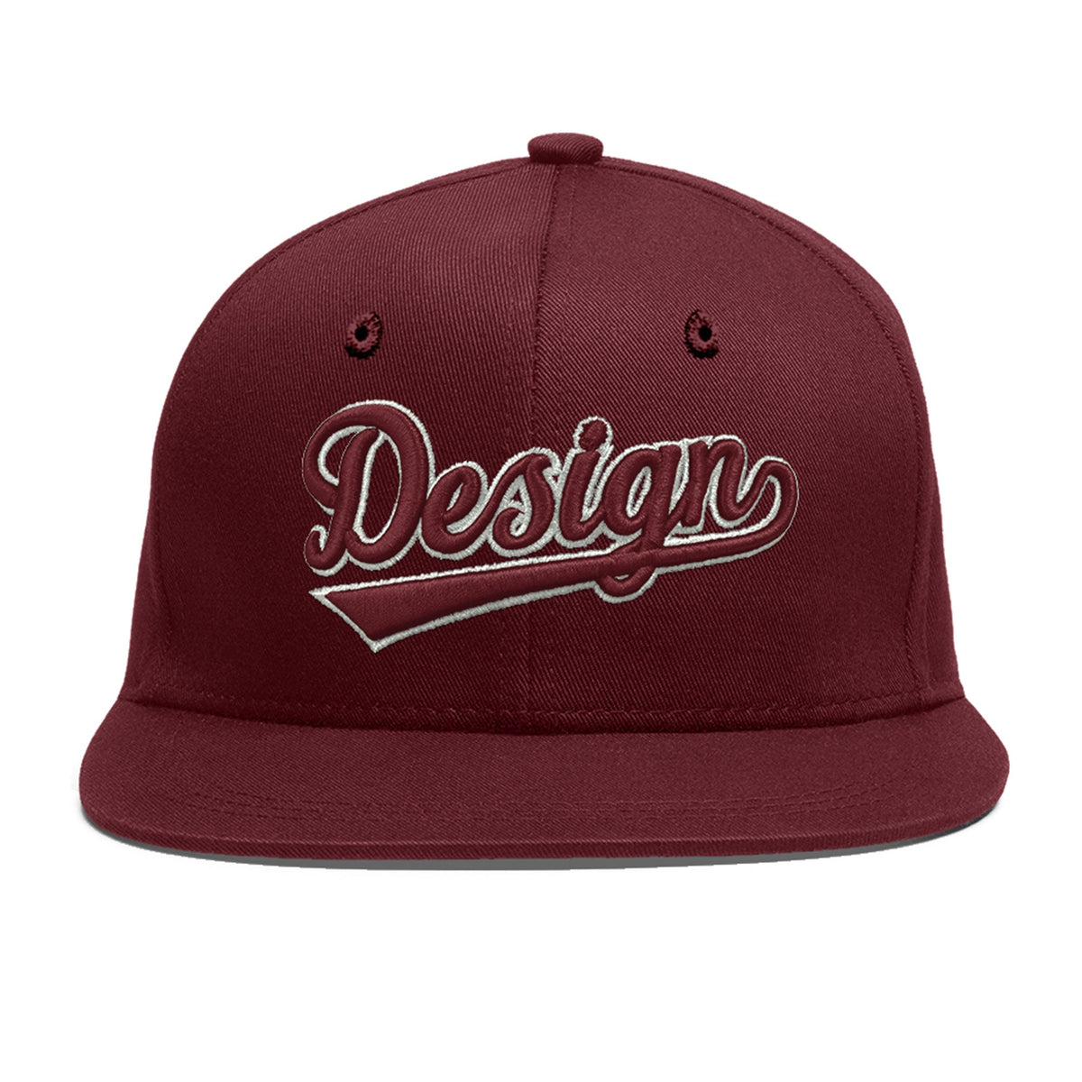 Custom Maroon 3D Puff Embroidery Flat Embroidery Casual Sport Baseball Cap