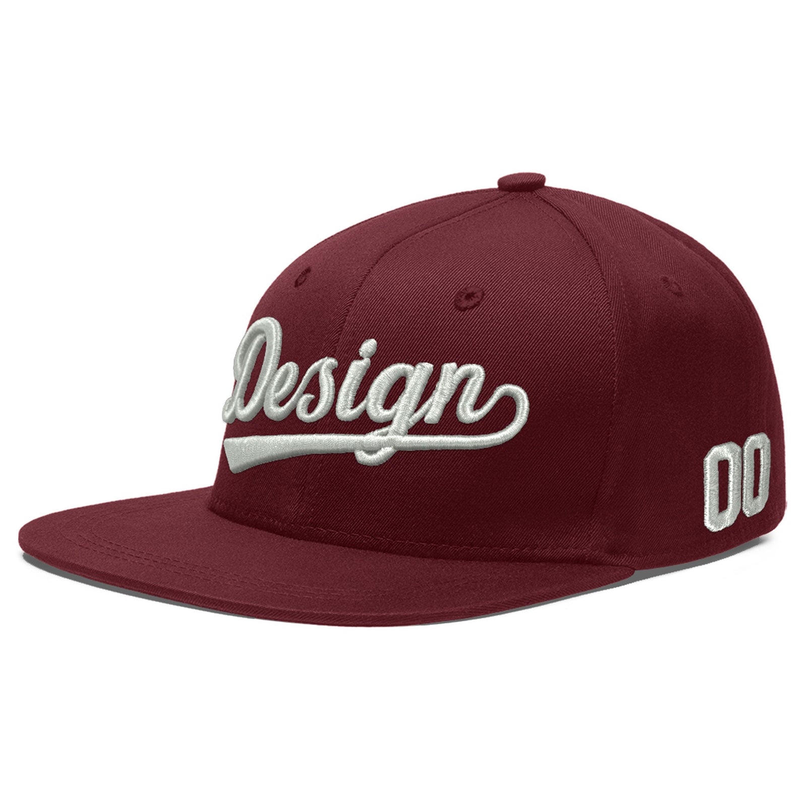 Custom Maroon 3D Puff Embroidery Flat Embroidery Casual Sport Baseball Cap
