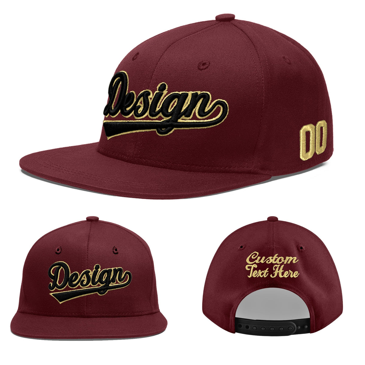 Custom Maroon 3D Puff Embroidery Flat Embroidery Casual Sport Baseball Cap