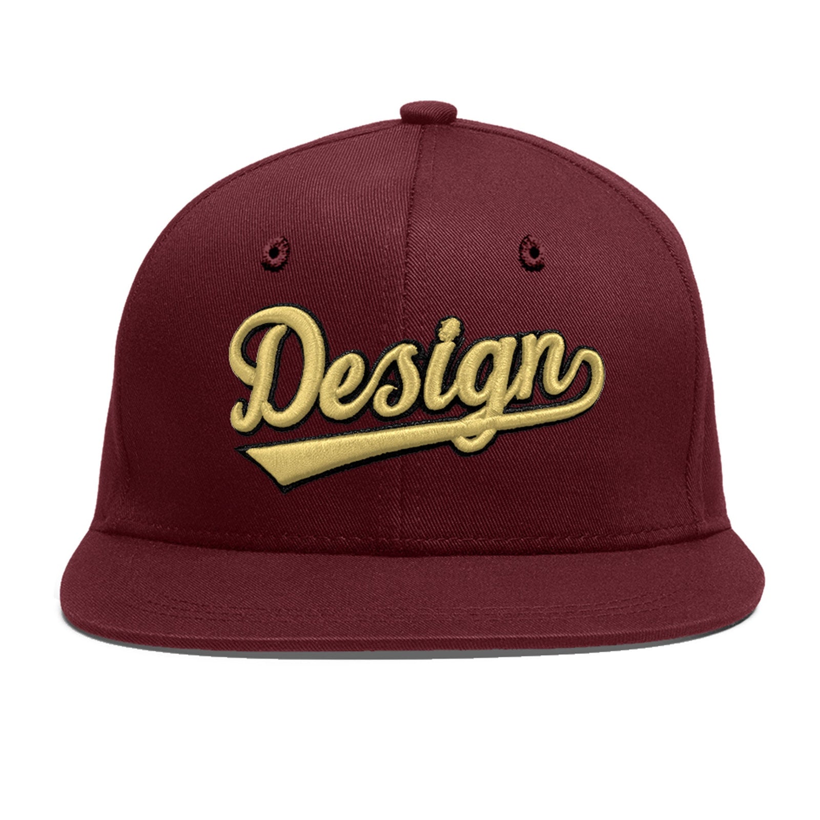 Custom Maroon 3D Puff Embroidery Flat Embroidery Casual Sport Baseball Cap