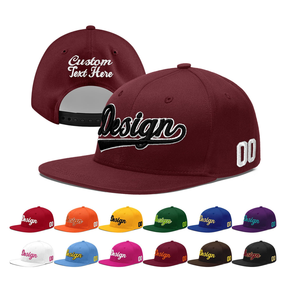 Custom Maroon 3D Puff Embroidery Flat Embroidery Casual Sport Baseball Cap