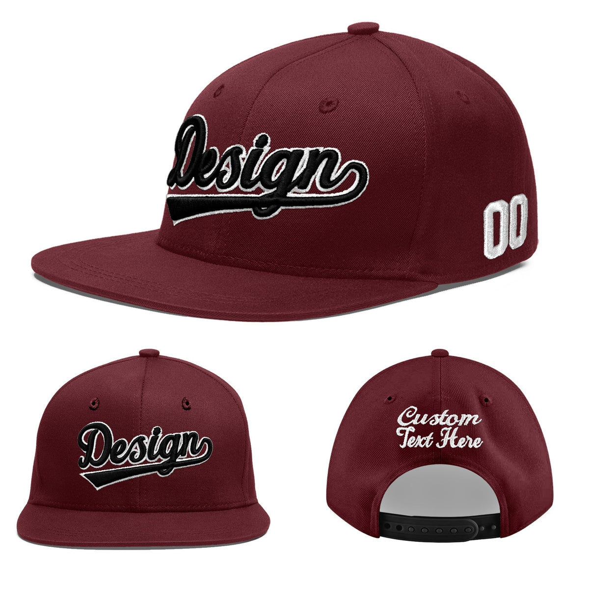 Custom Maroon 3D Puff Embroidery Flat Embroidery Casual Sport Baseball Cap