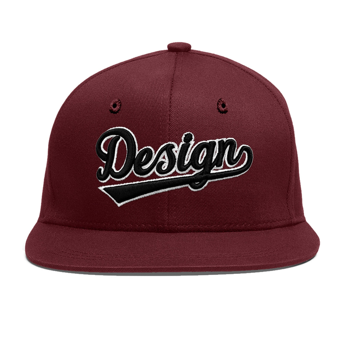 Custom Maroon 3D Puff Embroidery Flat Embroidery Casual Sport Baseball Cap