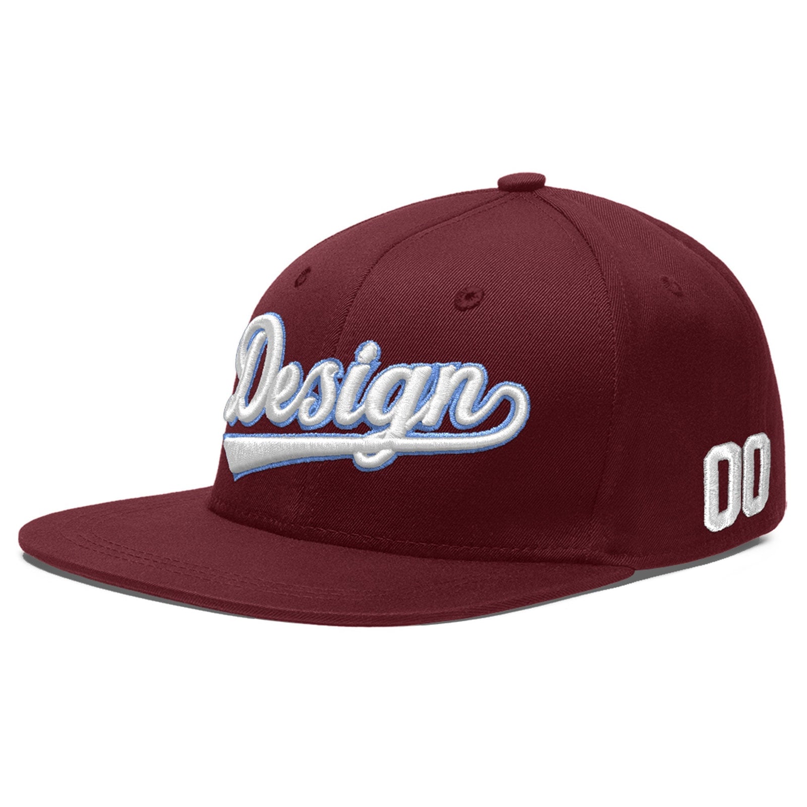 Custom Maroon 3D Puff Embroidery Flat Embroidery Casual Sport Baseball Cap