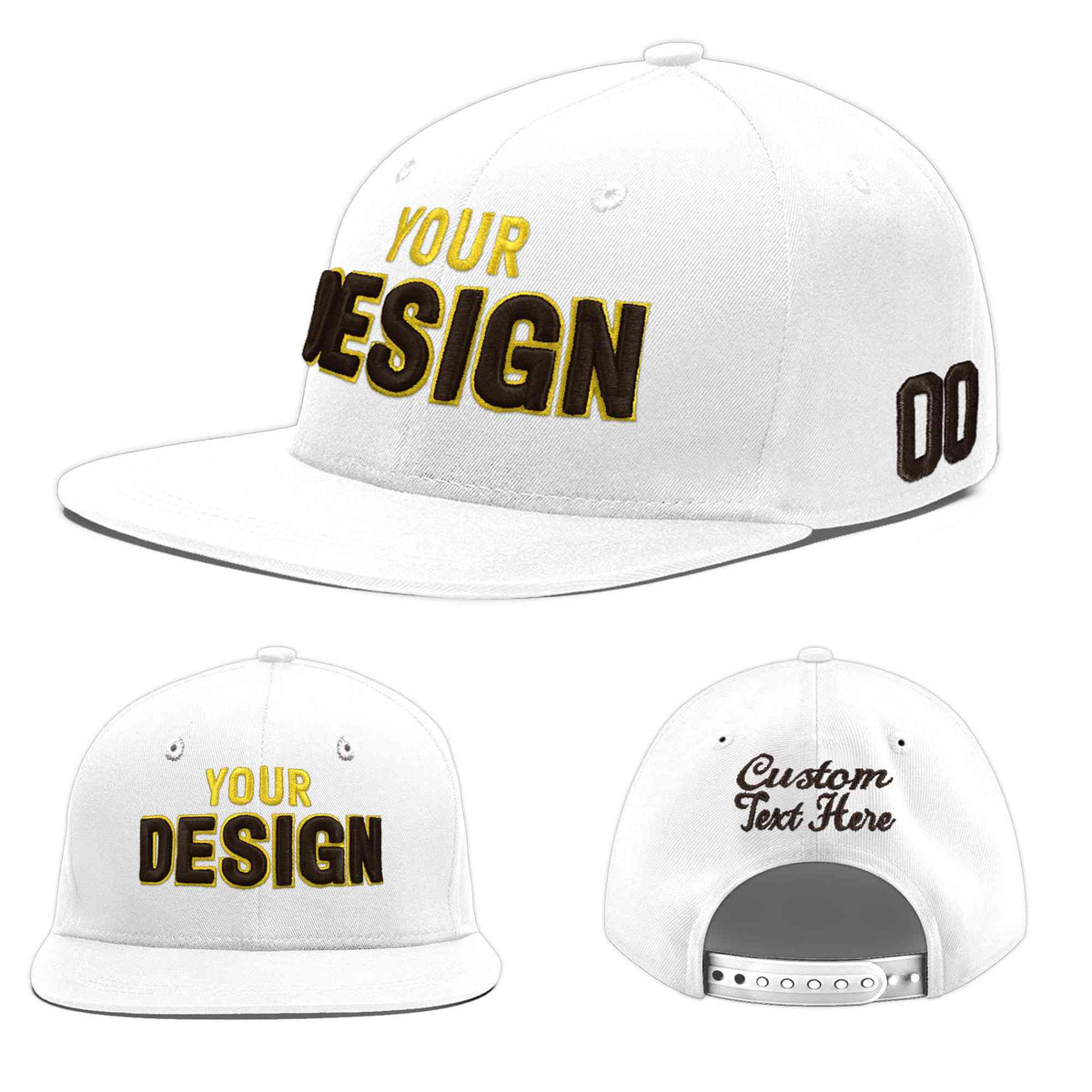 Custom White 3D Puff Embroidery Flat Embroidery Casual Sport Baseball Cap