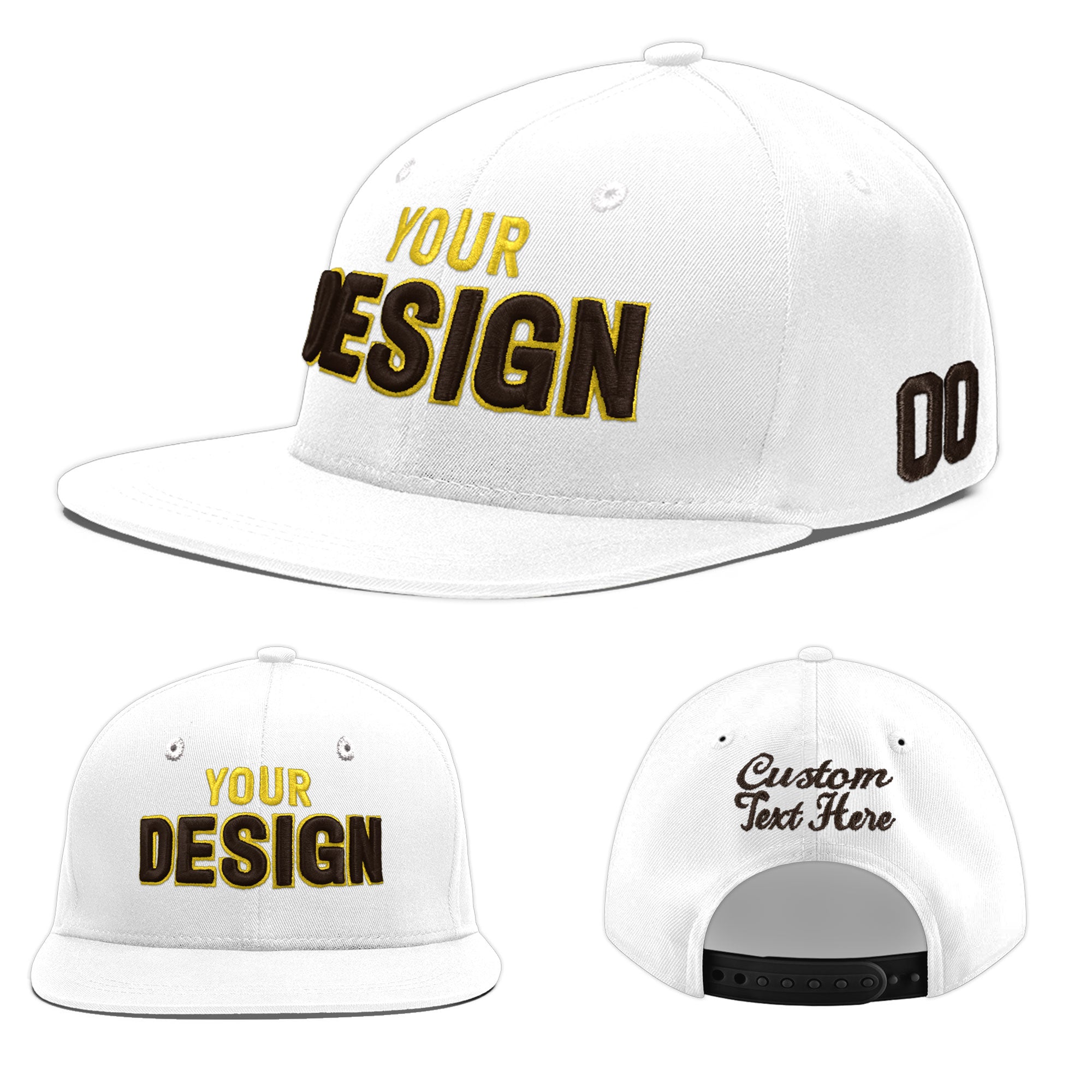 Custom White 3D Puff Embroidery Flat Embroidery Casual Sport Baseball Cap