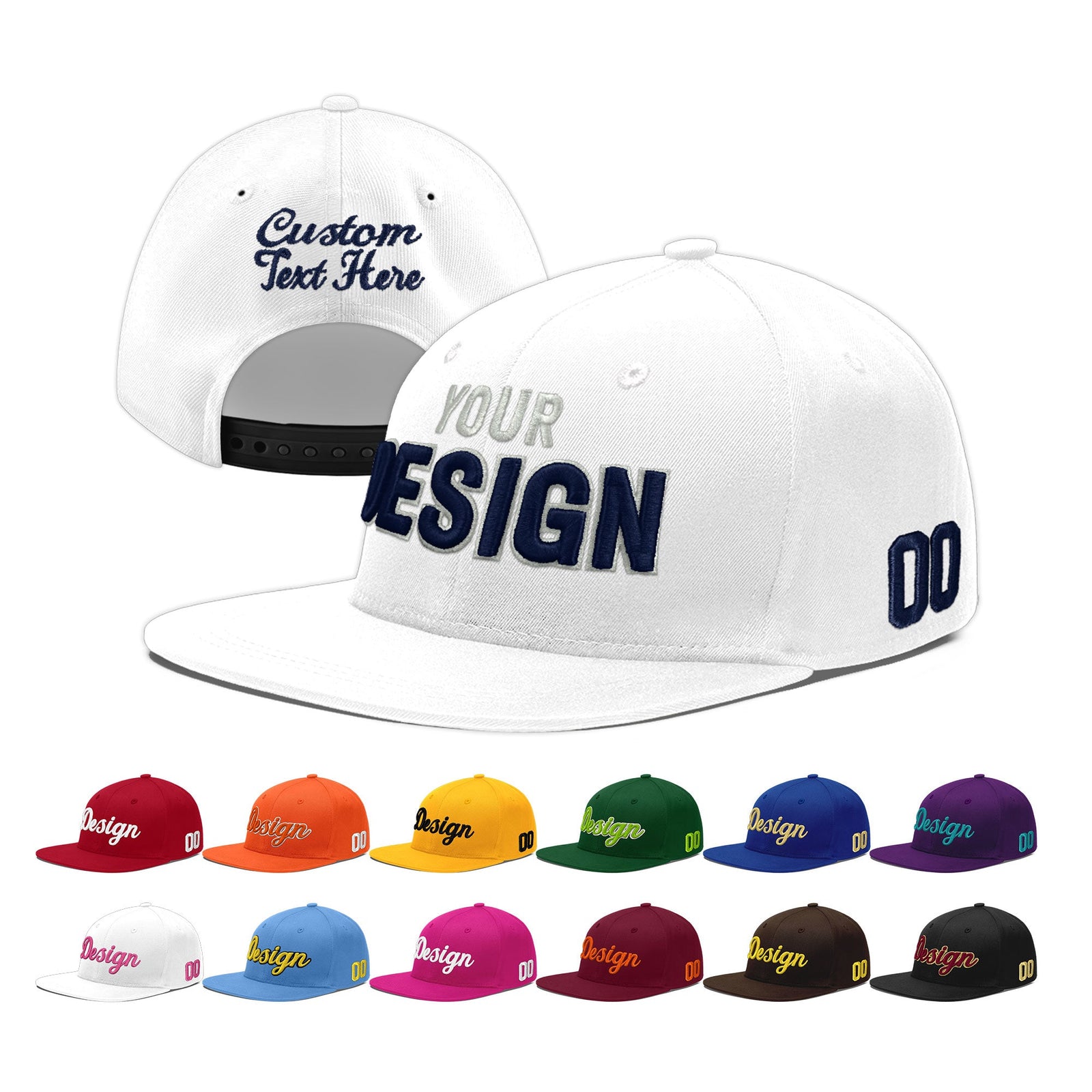 Custom White 3D Puff Embroidery Flat Embroidery Casual Sport Baseball Cap