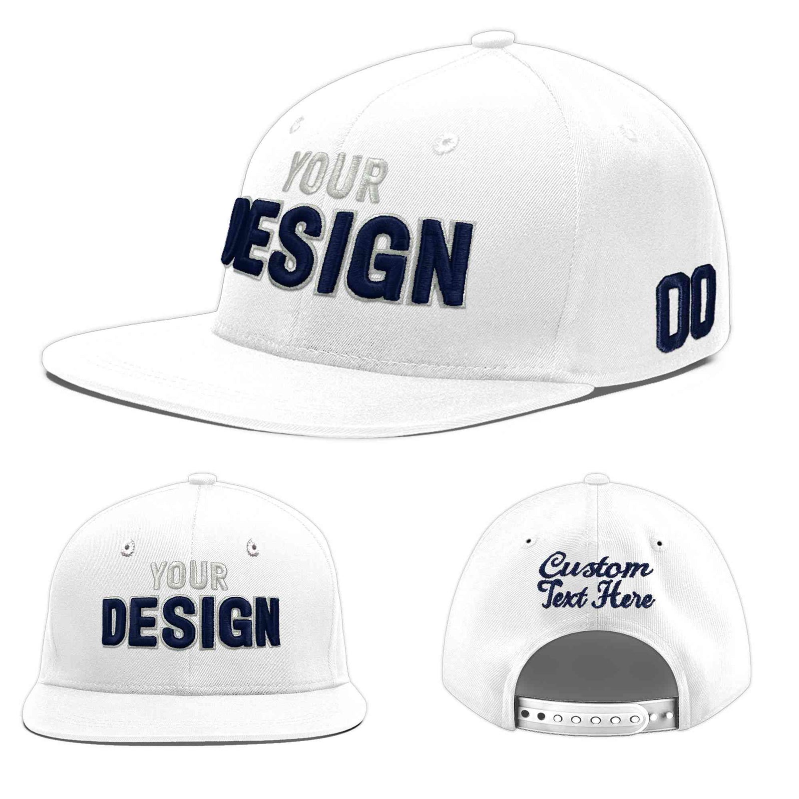 Custom White 3D Puff Embroidery Flat Embroidery Casual Sport Baseball Cap