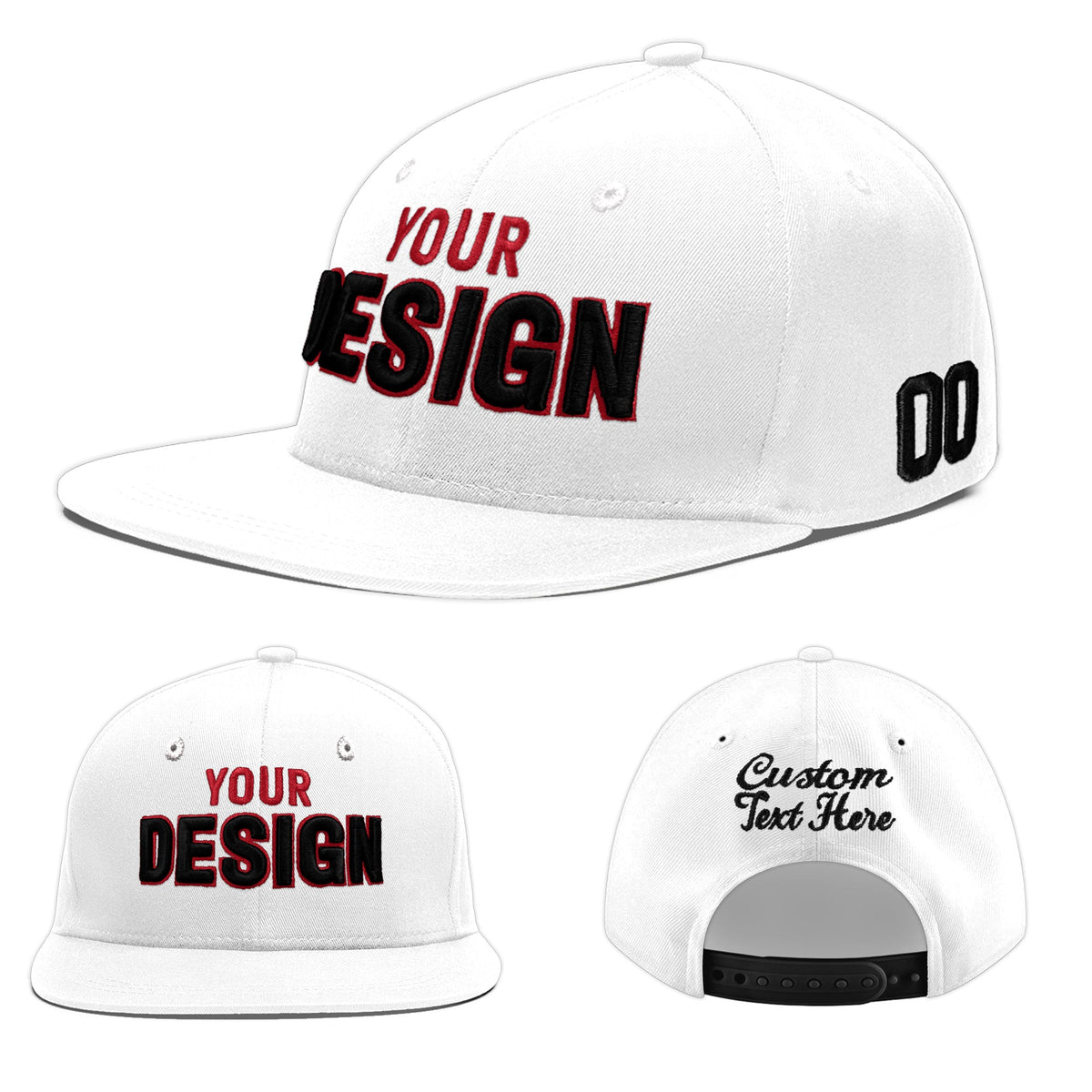 Custom White 3D Puff Embroidery Flat Embroidery Casual Sport Baseball Cap