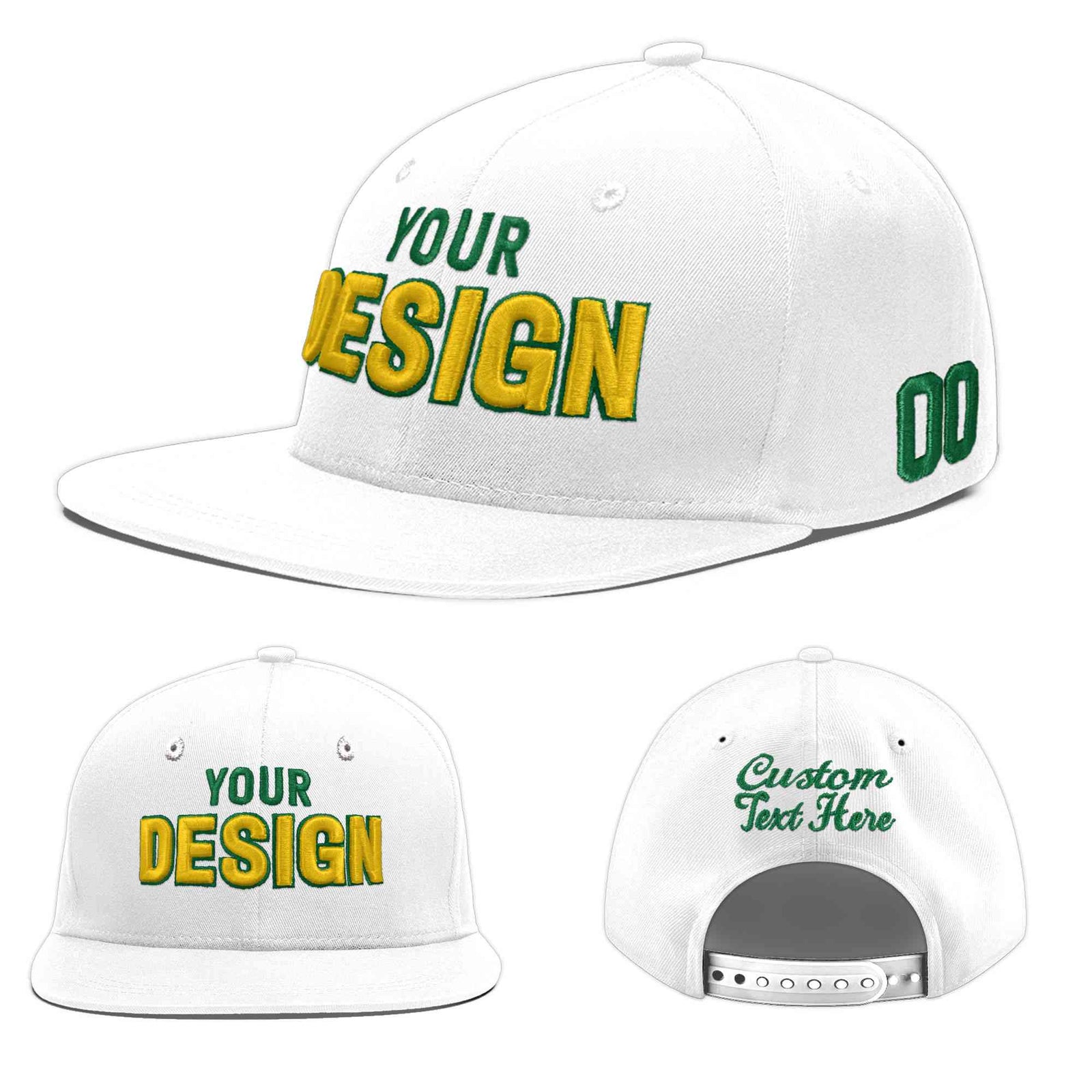 Custom White 3D Puff Embroidery Flat Embroidery Casual Sport Baseball Cap