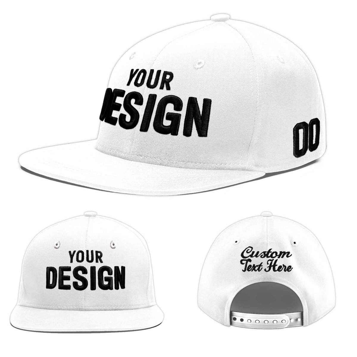 Custom White 3D Puff Embroidery Flat Embroidery Casual Sport Baseball Cap