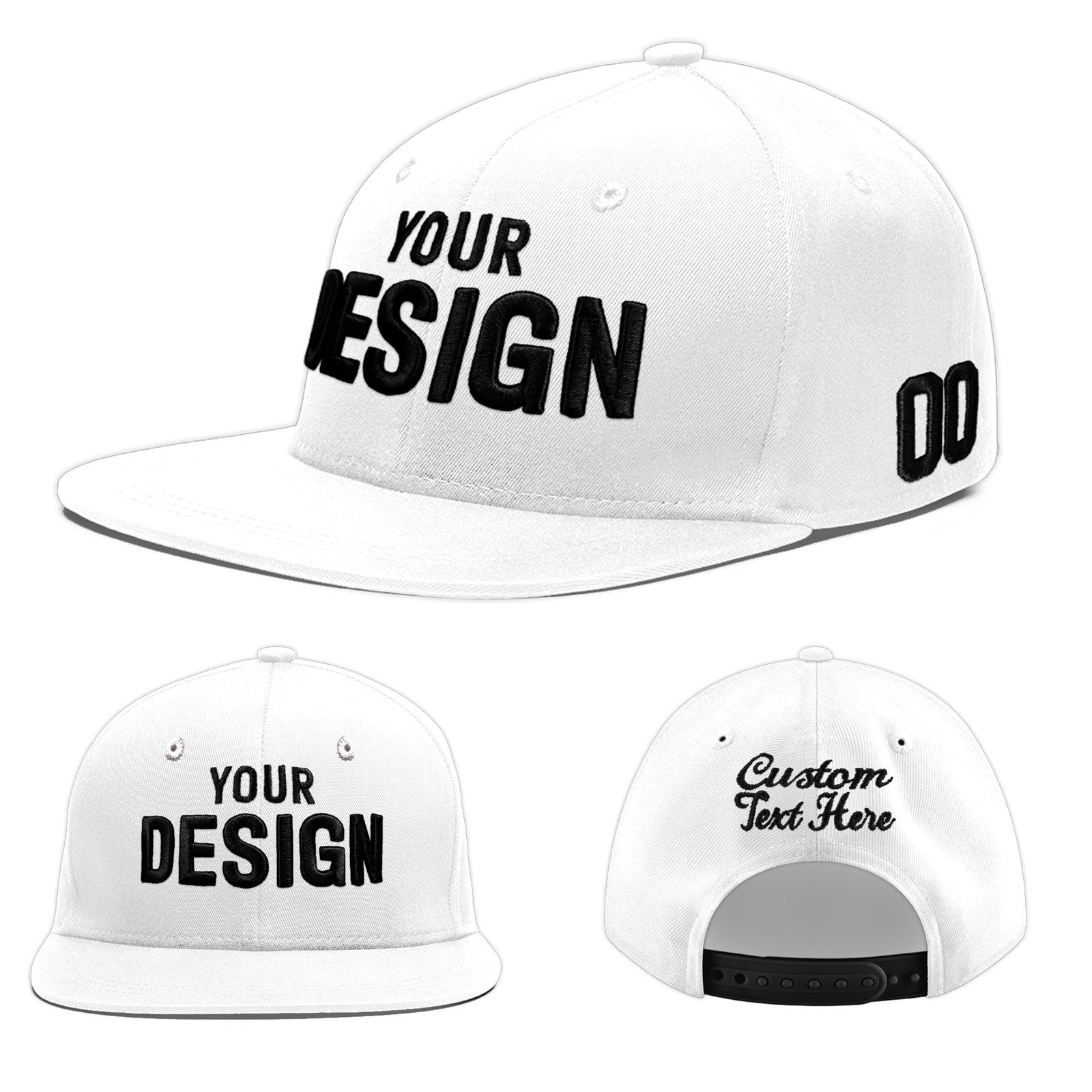 Custom White 3D Puff Embroidery Flat Embroidery Casual Sport Baseball Cap
