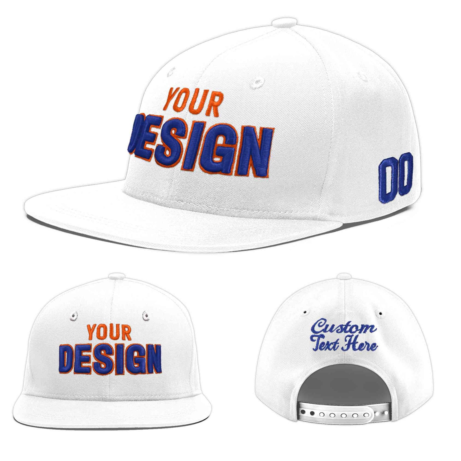 Custom White 3D Puff Embroidery Flat Embroidery Casual Sport Baseball Cap