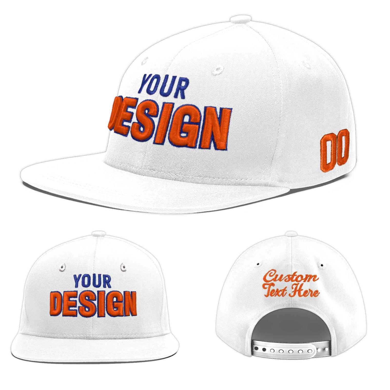 Custom White 3D Puff Embroidery Flat Embroidery Casual Sport Baseball Cap