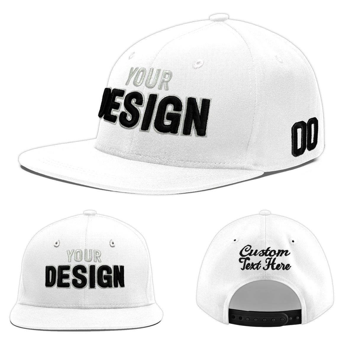 Custom White 3D Puff Embroidery Flat Embroidery Casual Sport Baseball Cap