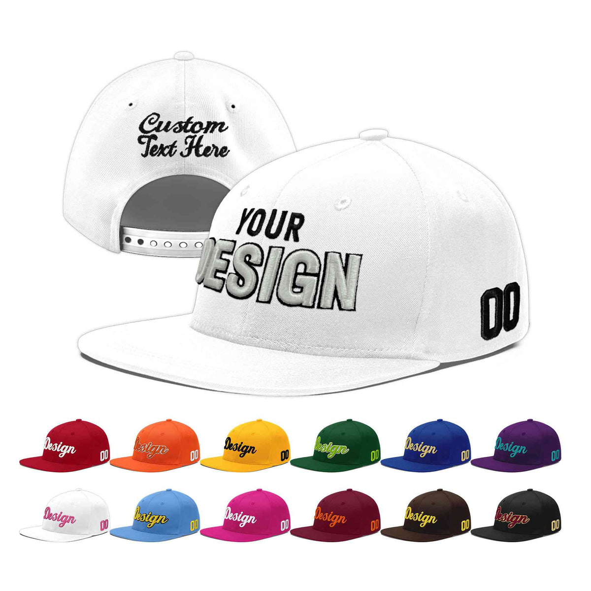 Custom White 3D Puff Embroidery Flat Embroidery Casual Sport Baseball Cap