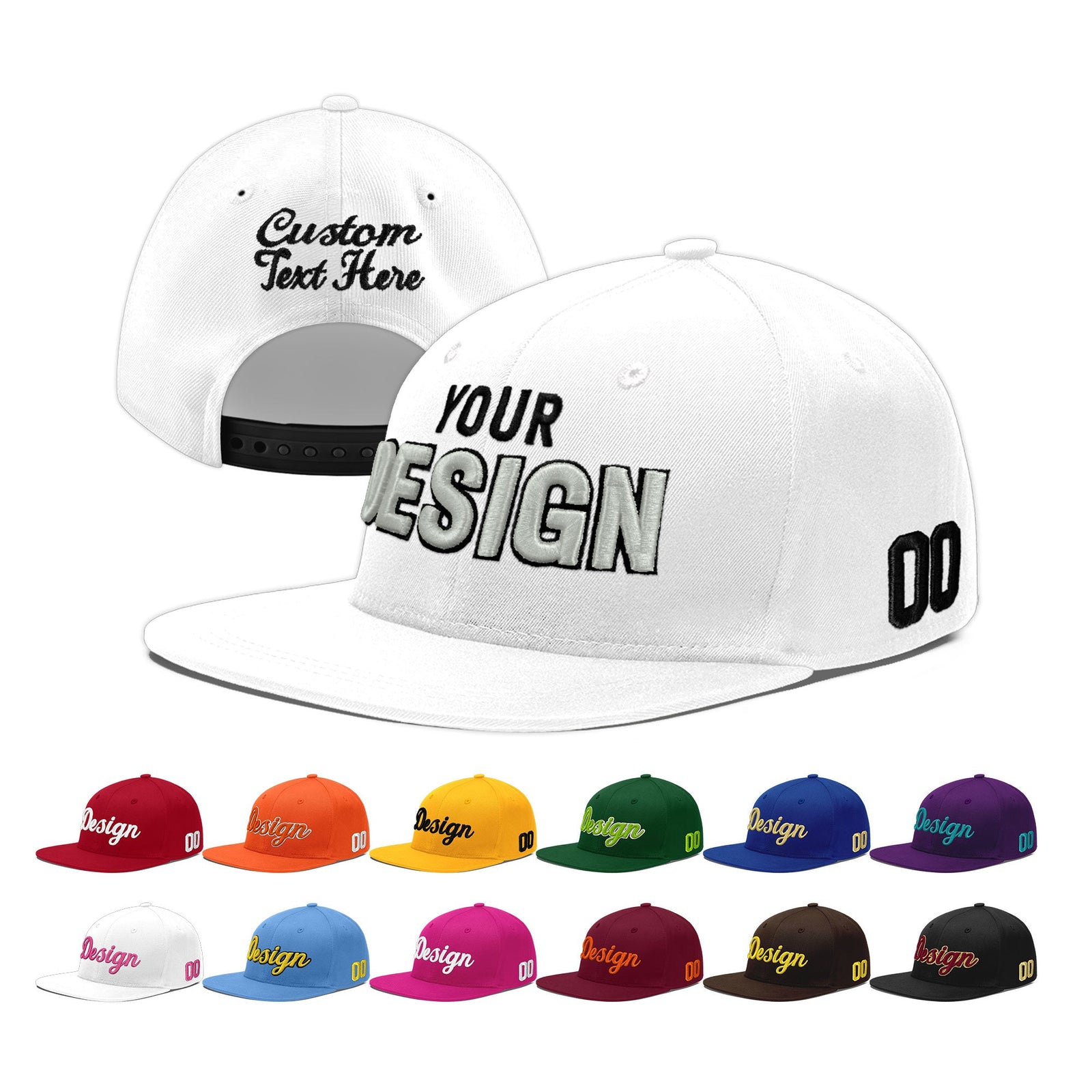 Custom White 3D Puff Embroidery Flat Embroidery Casual Sport Baseball Cap