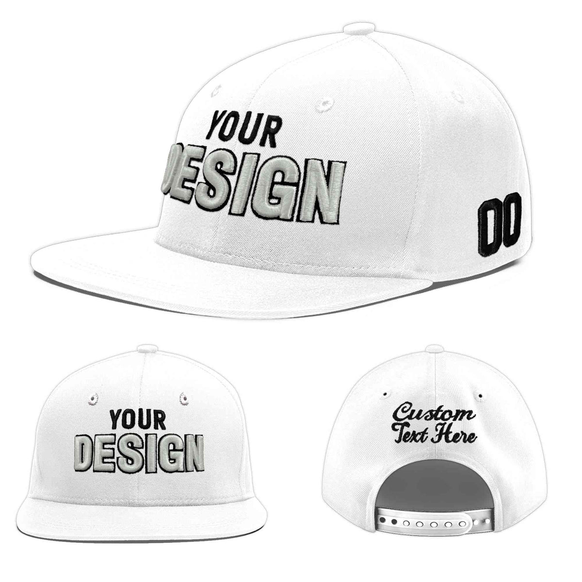 Custom White 3D Puff Embroidery Flat Embroidery Casual Sport Baseball Cap