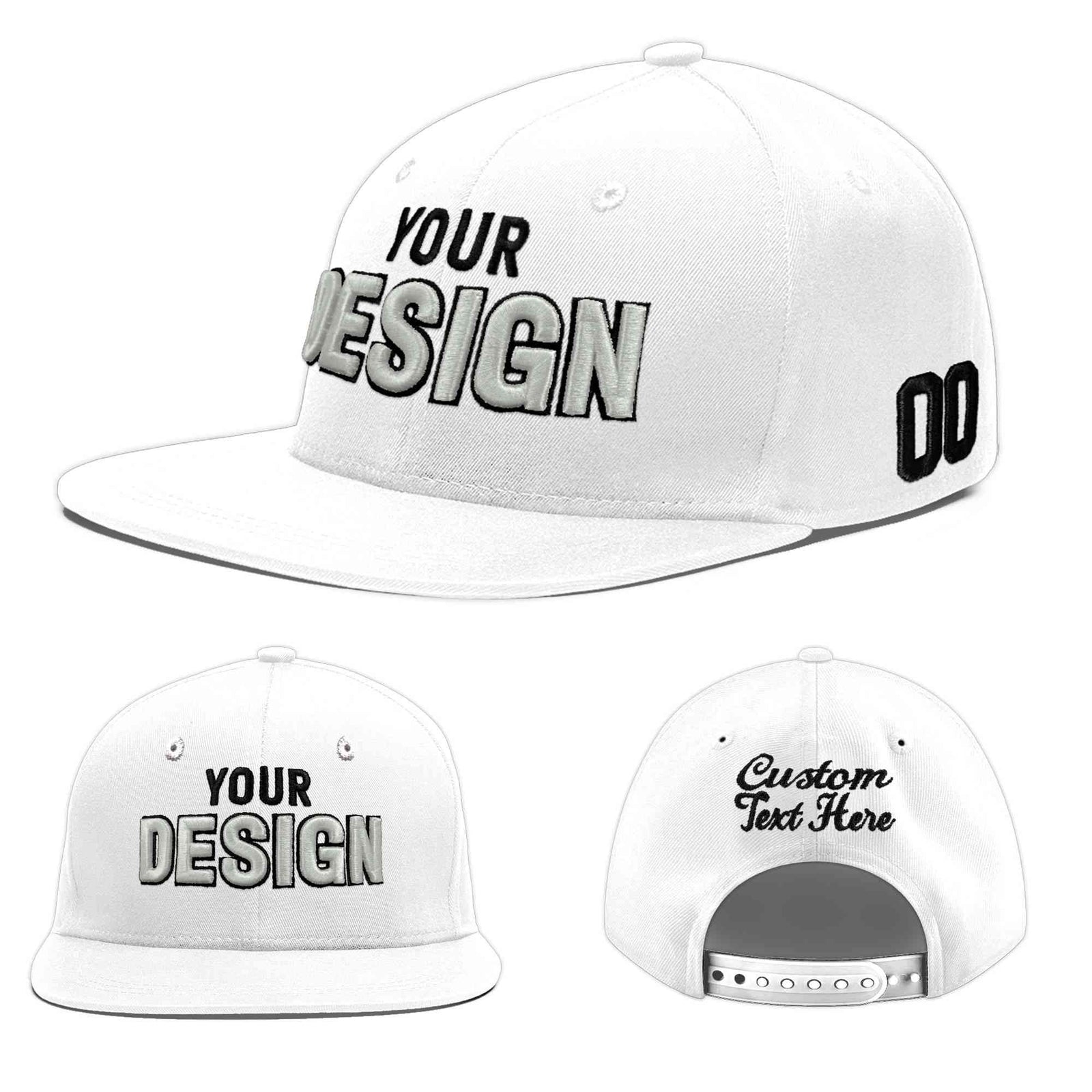 Custom White 3D Puff Embroidery Flat Embroidery Casual Sport Baseball Cap