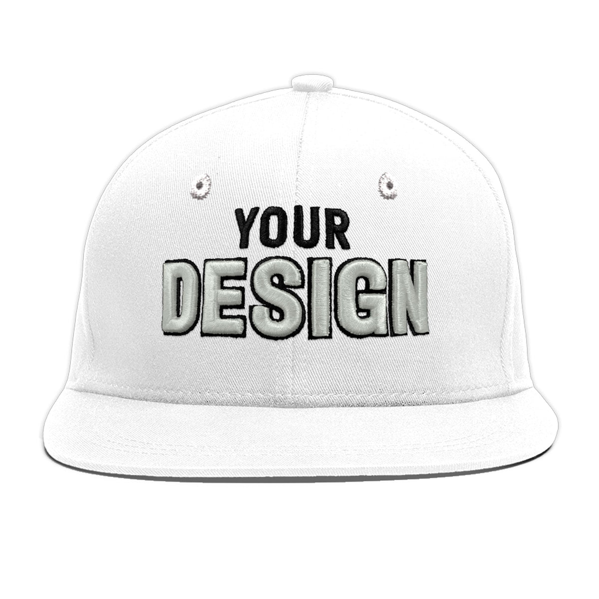 Custom White 3D Puff Embroidery Flat Embroidery Casual Sport Baseball Cap