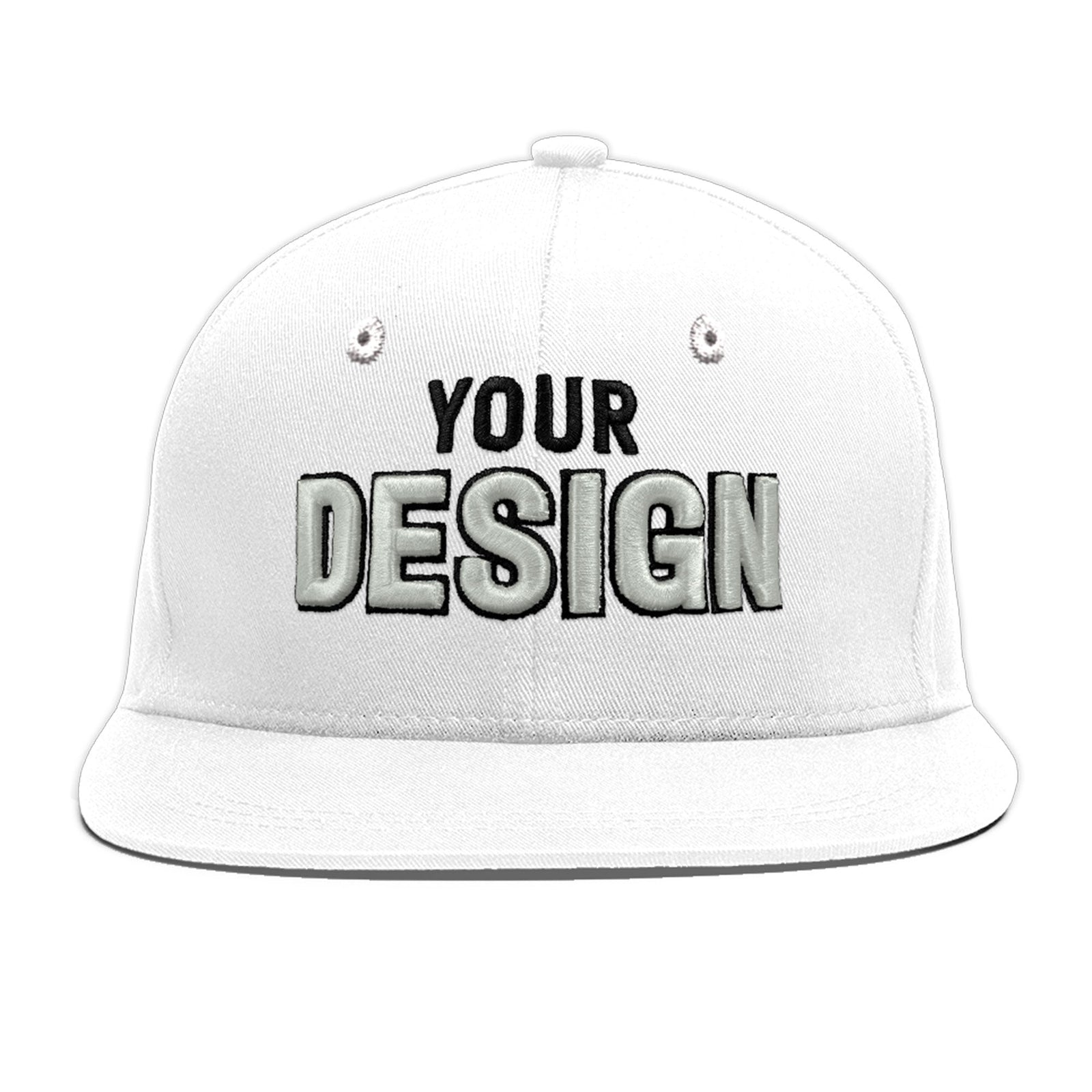 Custom White 3D Puff Embroidery Flat Embroidery Casual Sport Baseball Cap