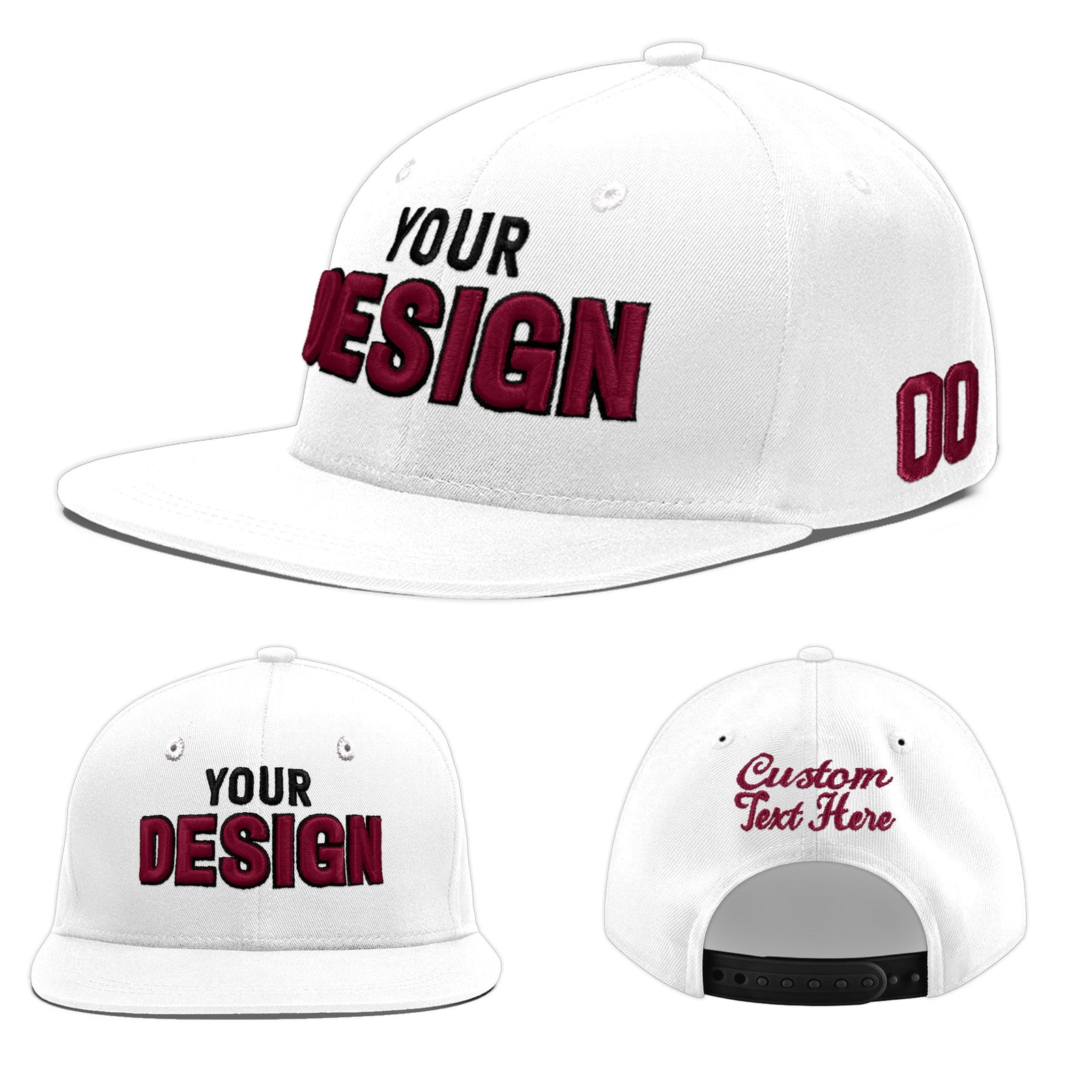 Custom White 3D Puff Embroidery Flat Embroidery Casual Sport Baseball Cap