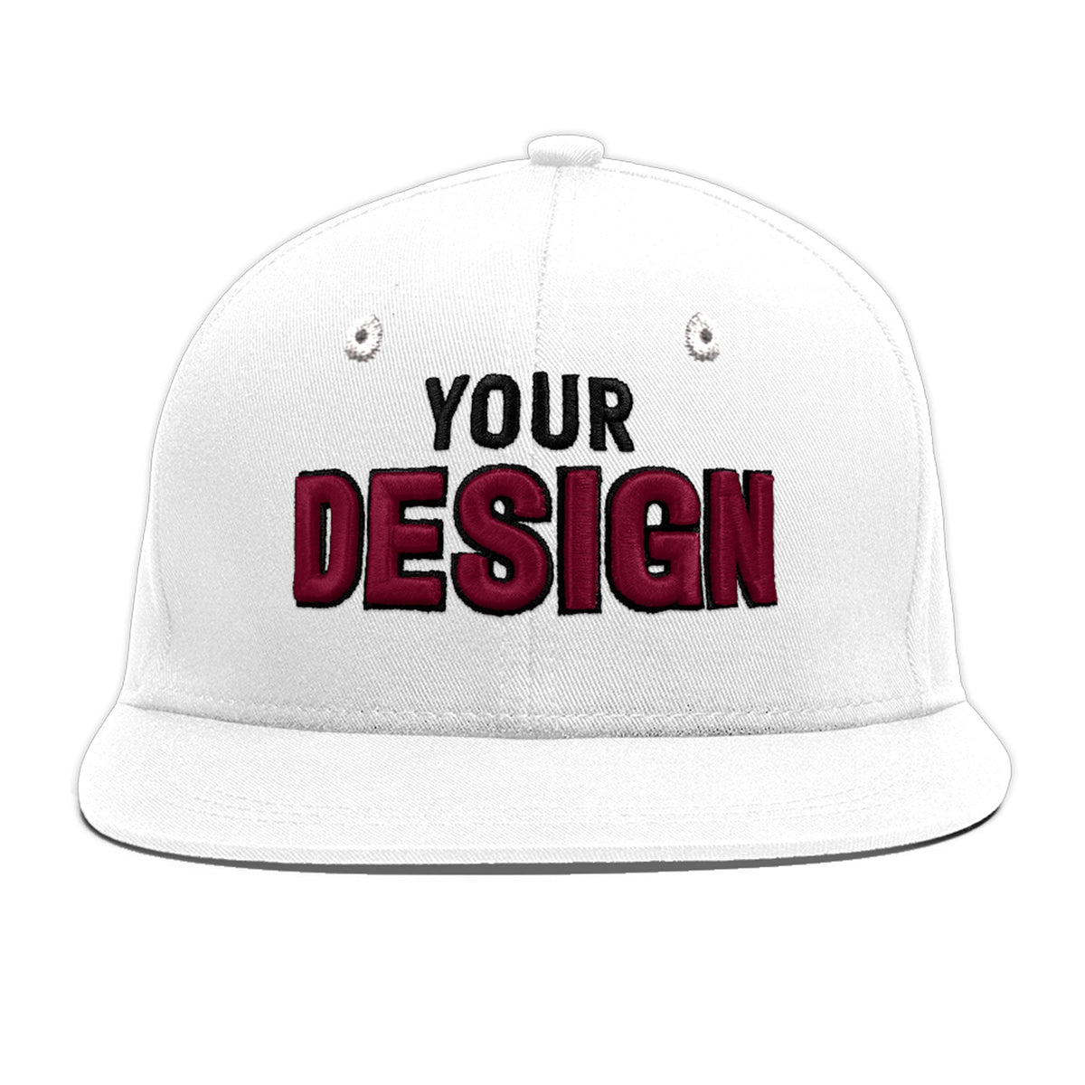 Custom White 3D Puff Embroidery Flat Embroidery Casual Sport Baseball Cap