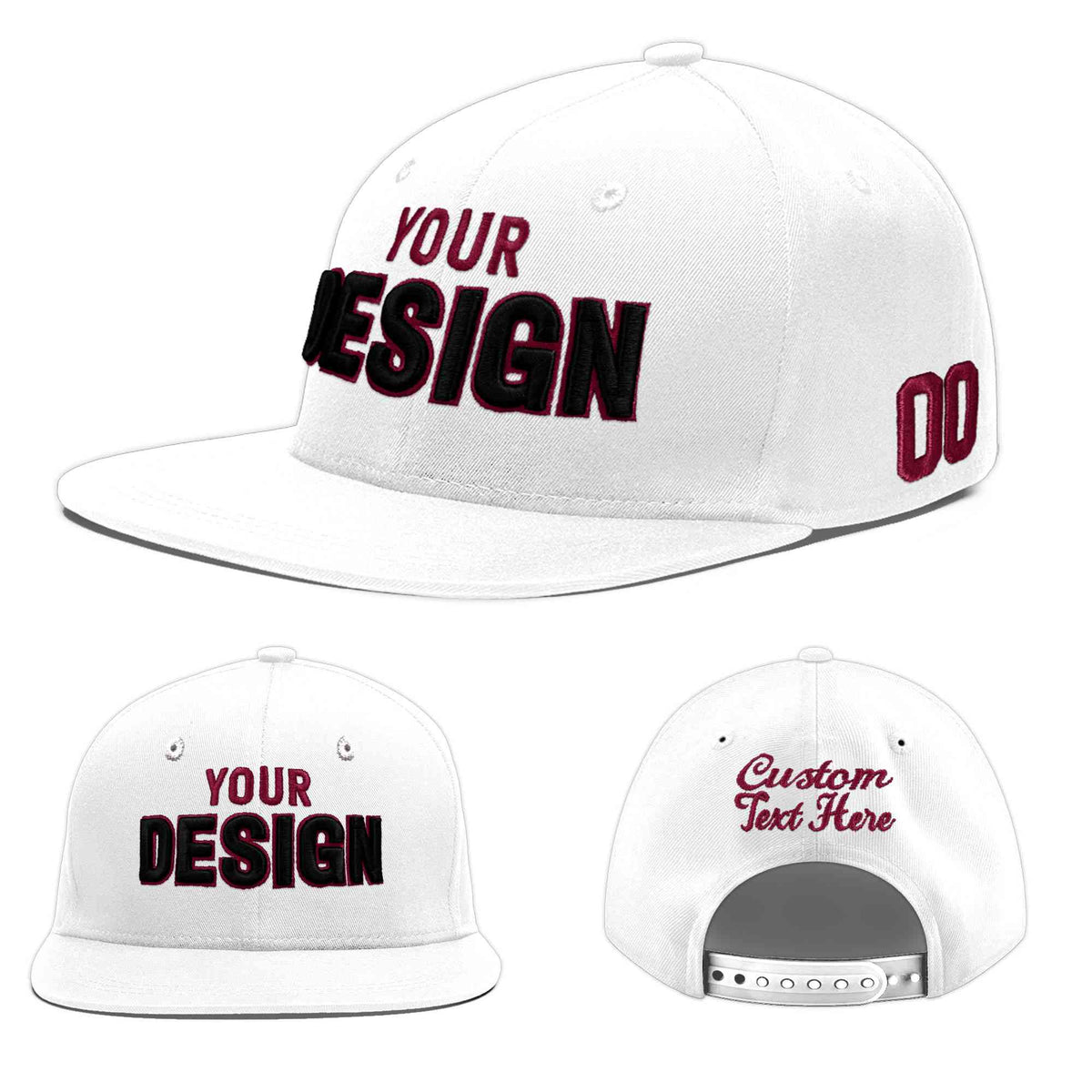 Custom White 3D Puff Embroidery Flat Embroidery Casual Sport Baseball Cap
