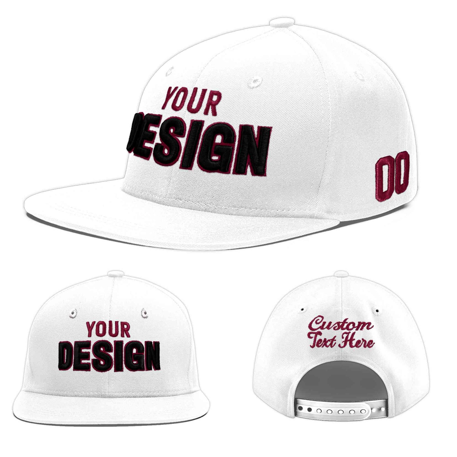 Custom White 3D Puff Embroidery Flat Embroidery Casual Sport Baseball Cap