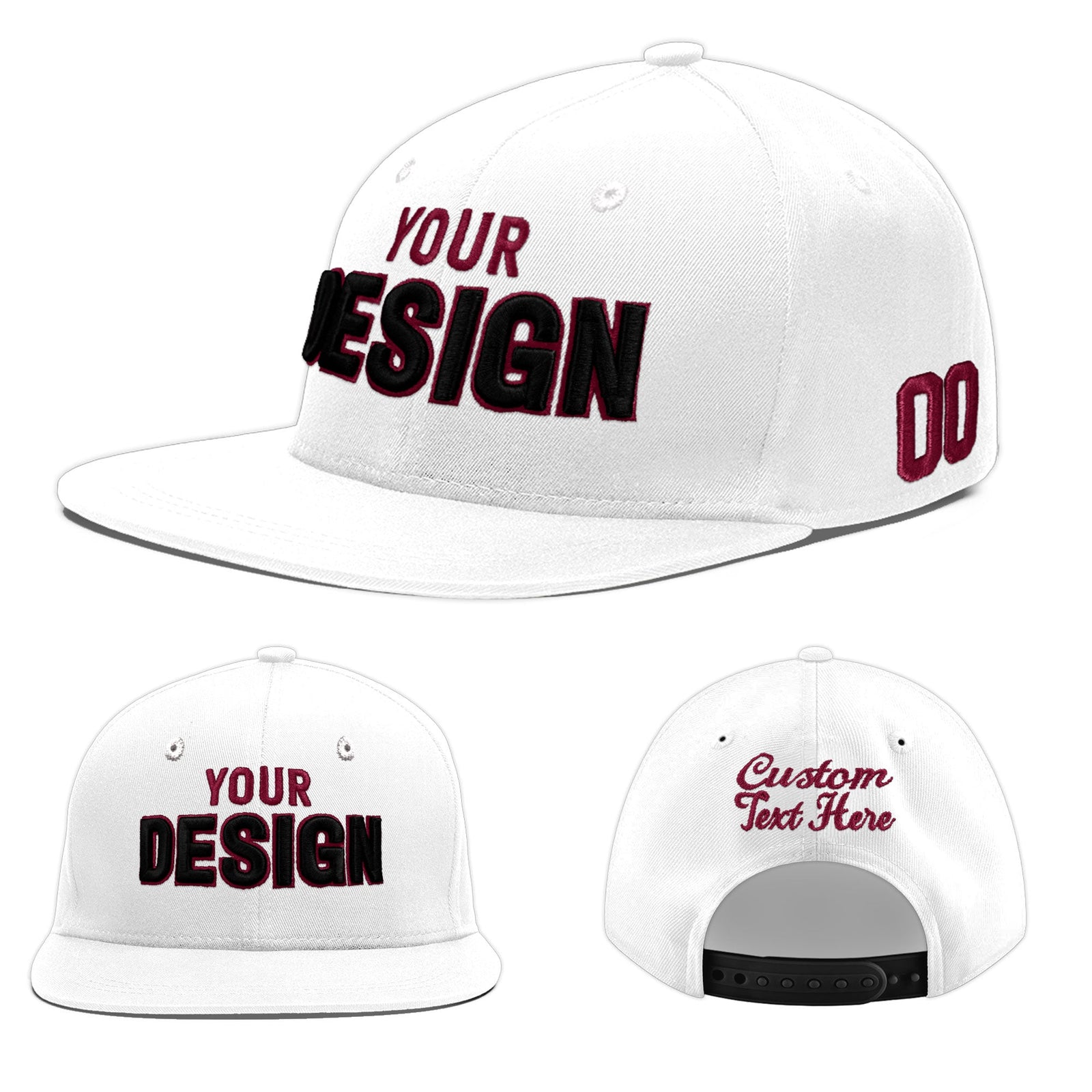 Custom White 3D Puff Embroidery Flat Embroidery Casual Sport Baseball Cap
