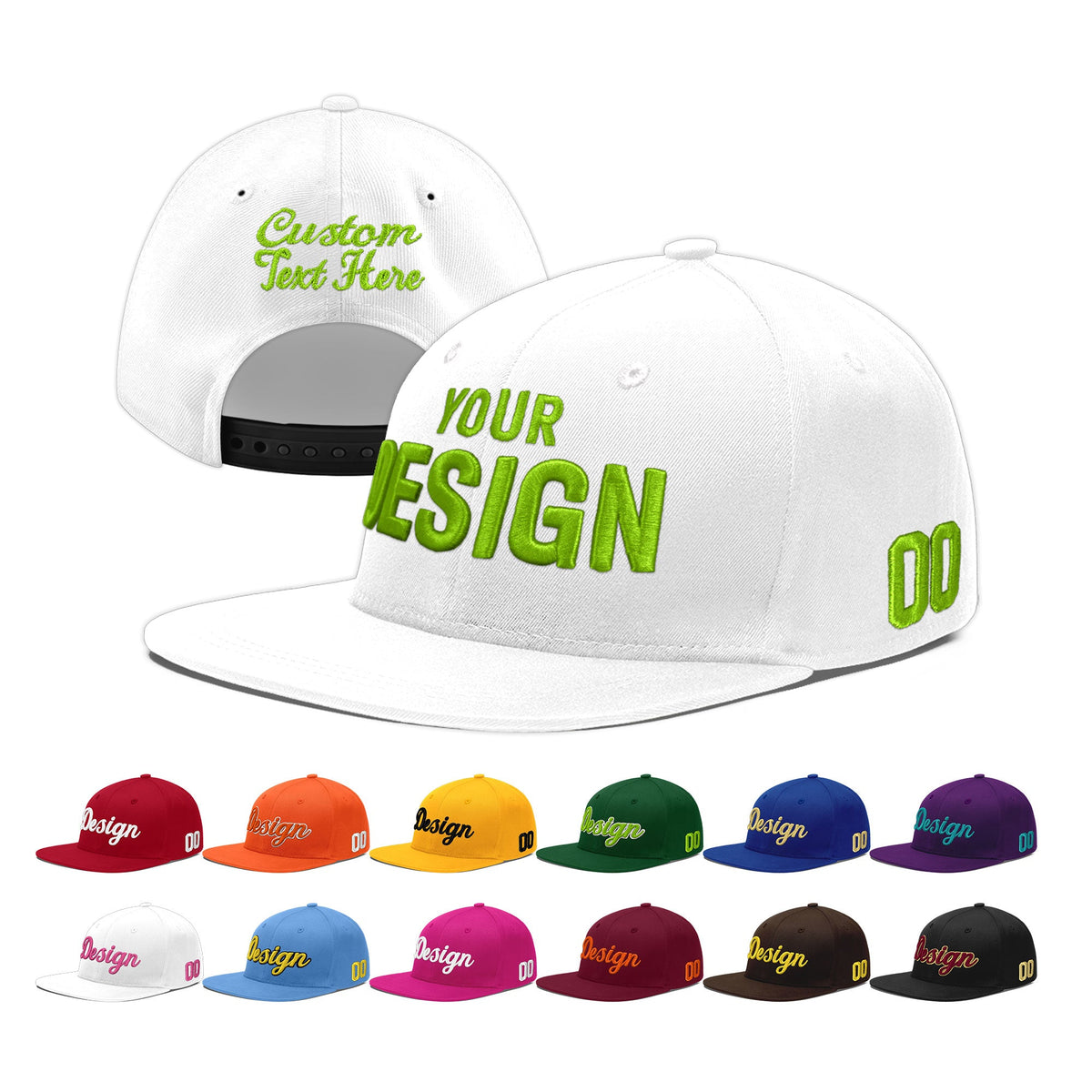 Custom White 3D Puff Embroidery Flat Embroidery Casual Sport Baseball Cap