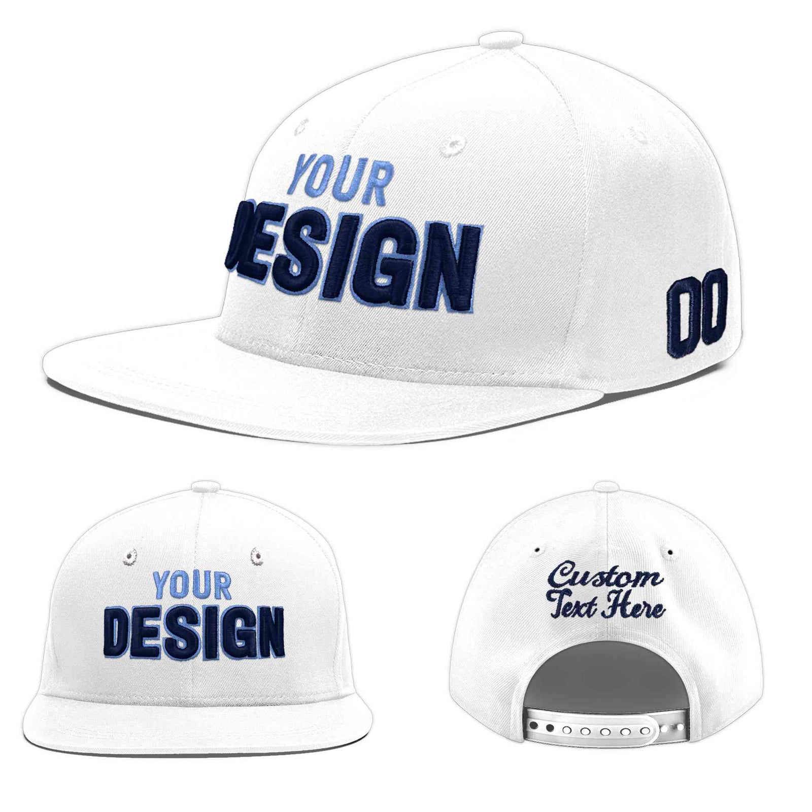 Custom White 3D Puff Embroidery Flat Embroidery Casual Sport Baseball Cap