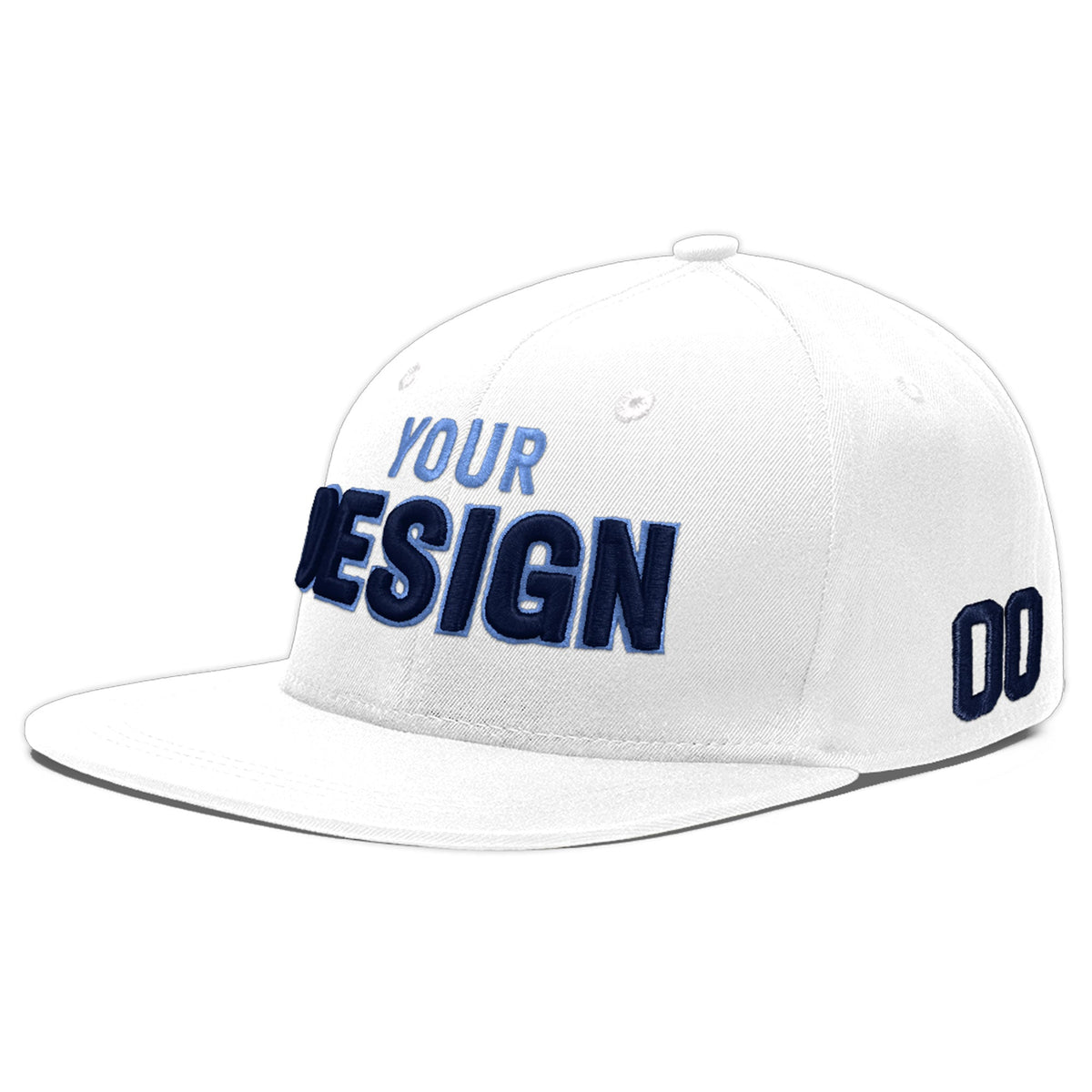 Custom White 3D Puff Embroidery Flat Embroidery Casual Sport Baseball Cap