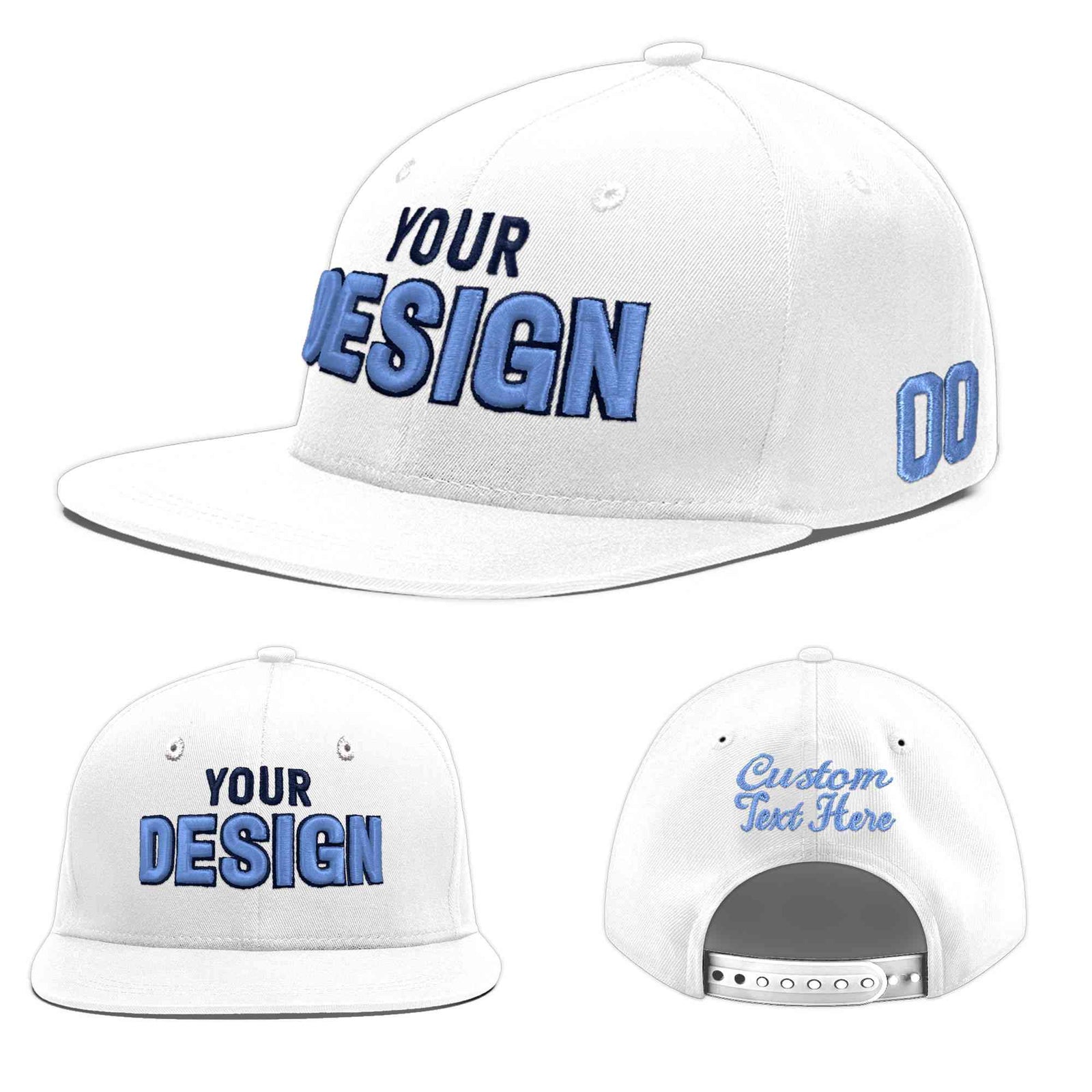 Custom White 3D Puff Embroidery Flat Embroidery Casual Sport Baseball Cap