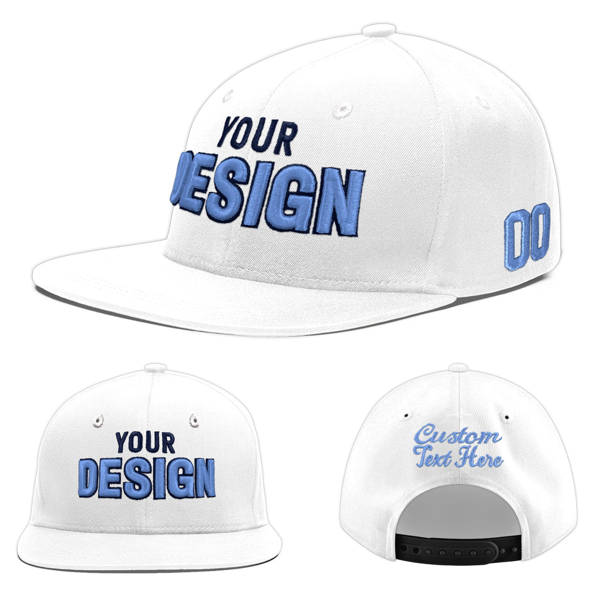 Custom White 3D Puff Embroidery Flat Embroidery Casual Sport Baseball Cap