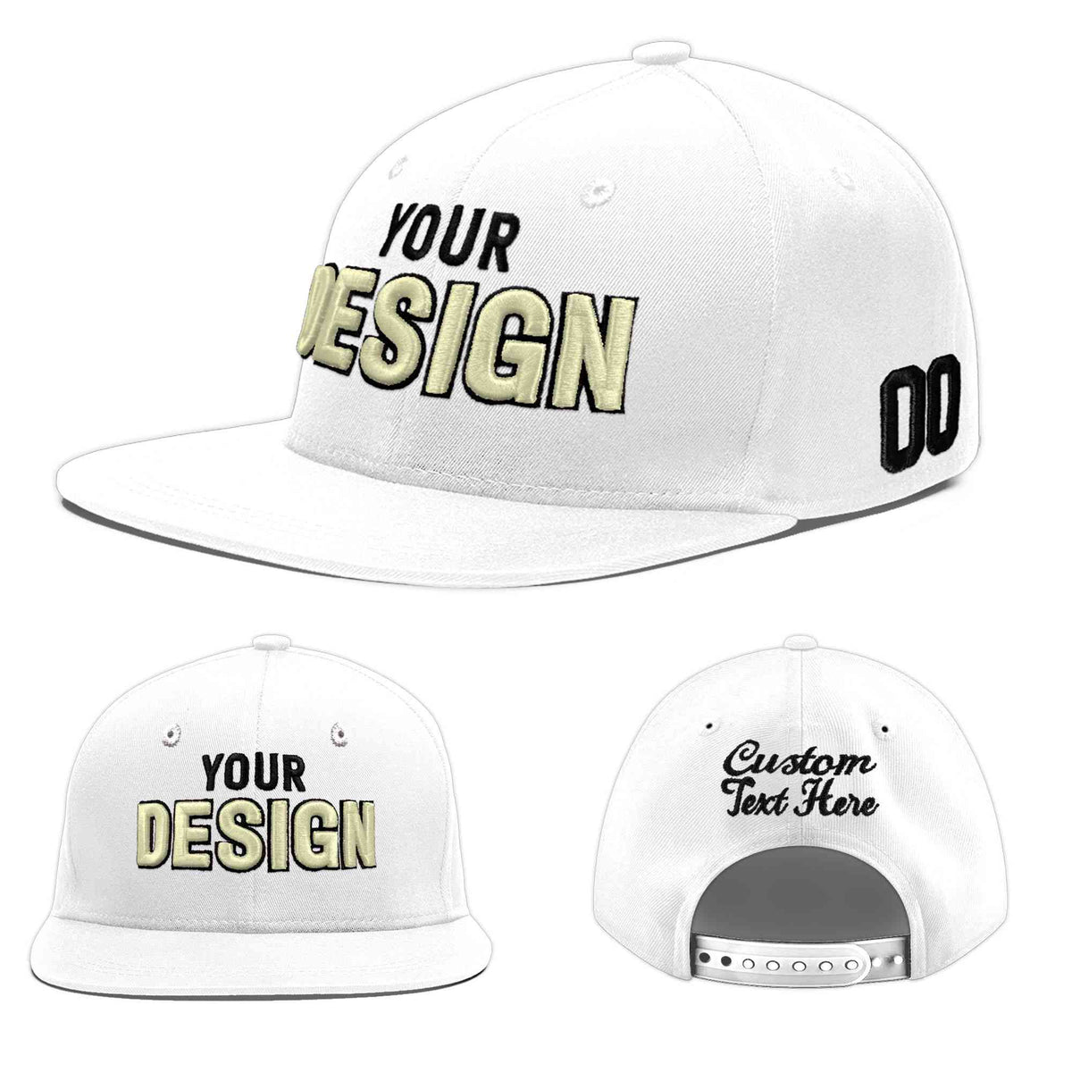 Custom White 3D Puff Embroidery Flat Embroidery Casual Sport Baseball Cap