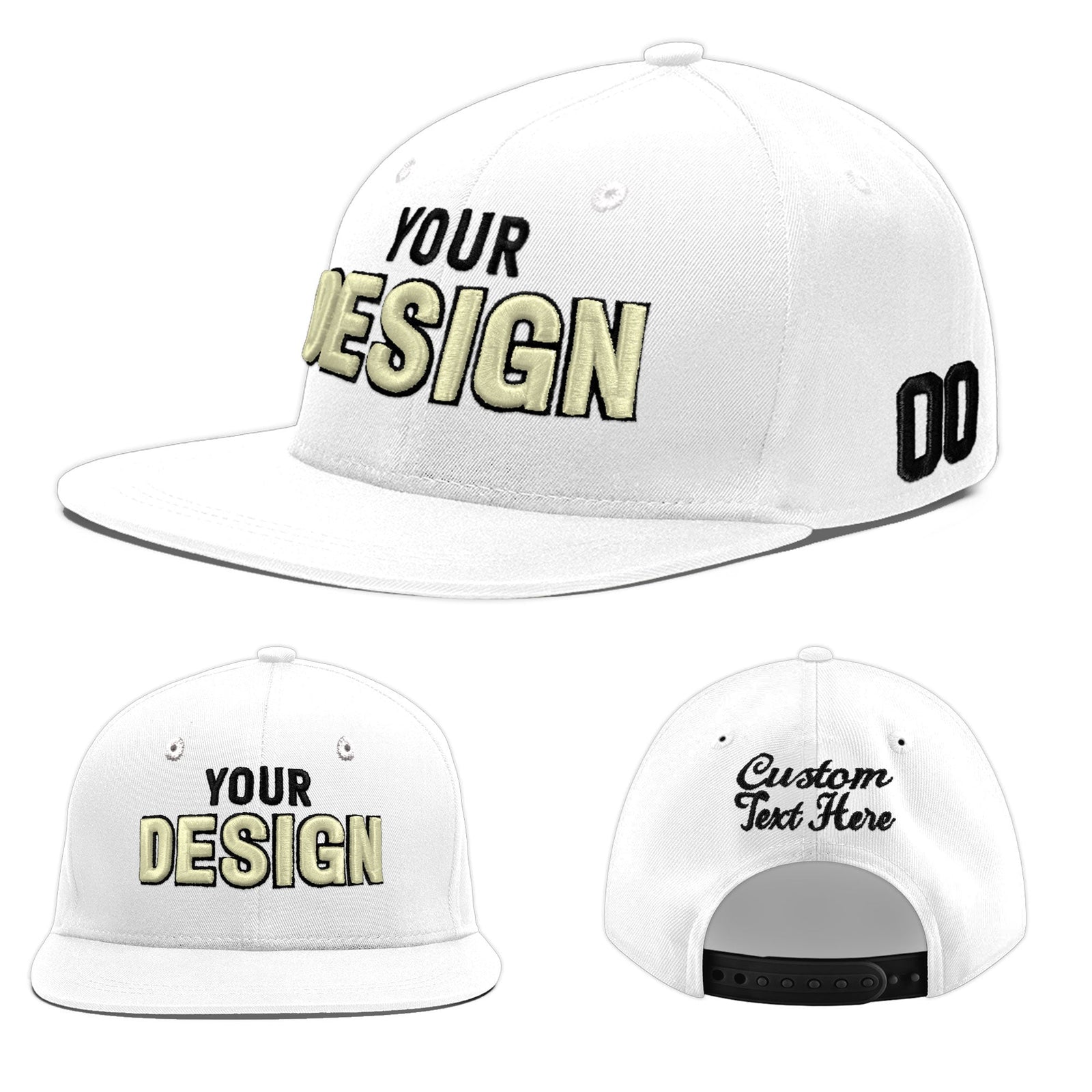 Custom White 3D Puff Embroidery Flat Embroidery Casual Sport Baseball Cap