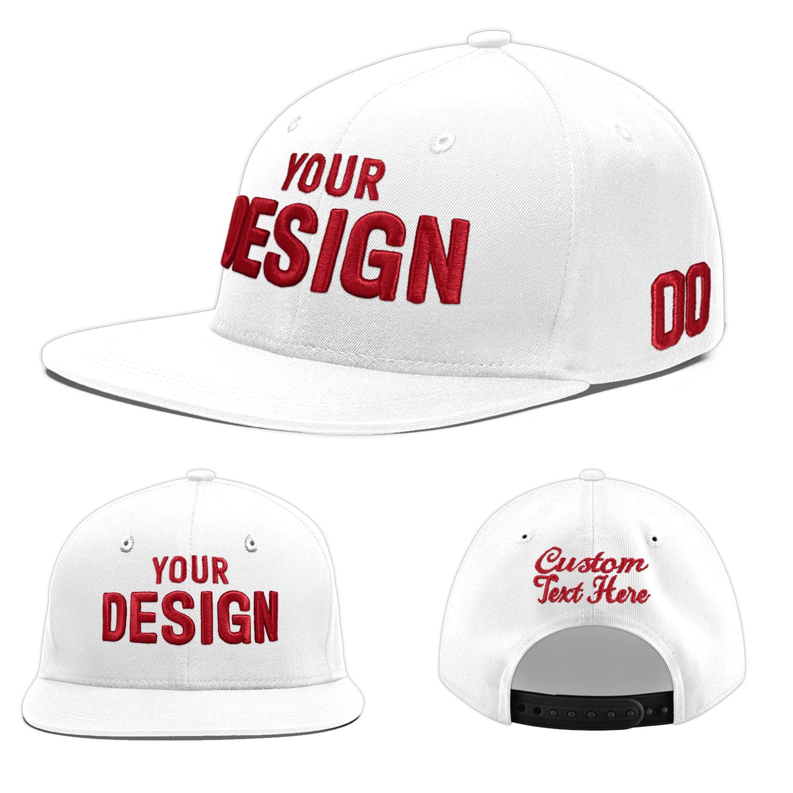 Custom White 3D Puff Embroidery Flat Embroidery Casual Sport Baseball Cap