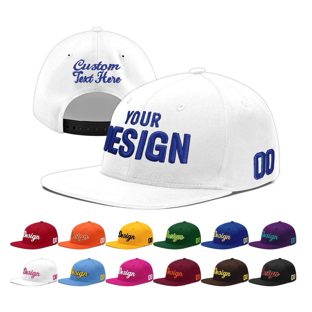 Custom White 3D Puff Embroidery Flat Embroidery Casual Sport Baseball Cap