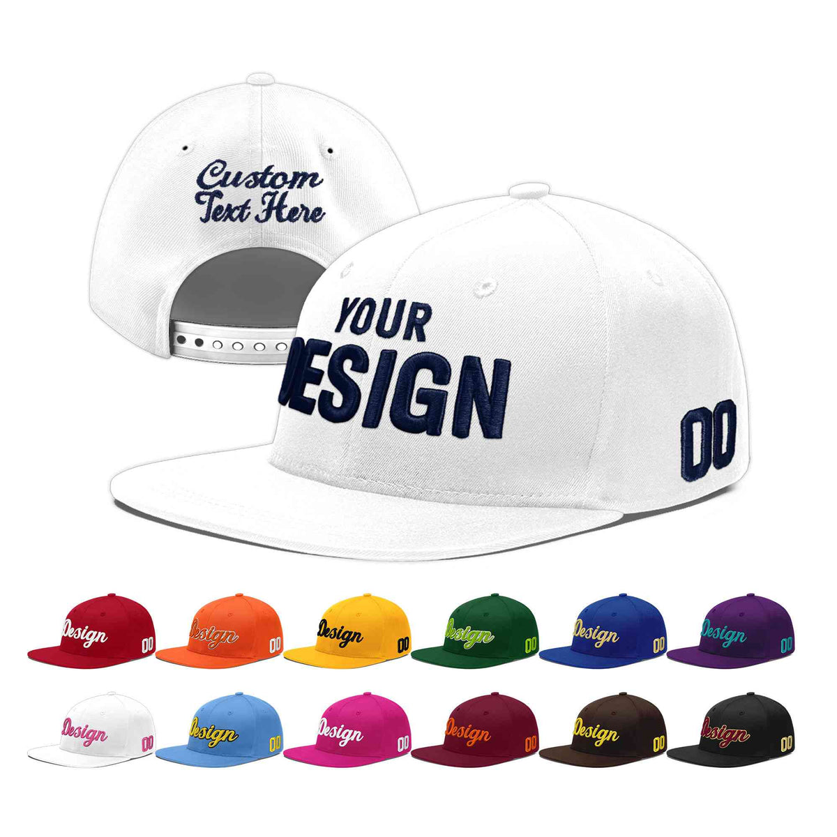Custom White 3D Puff Embroidery Flat Embroidery Casual Sport Baseball Cap