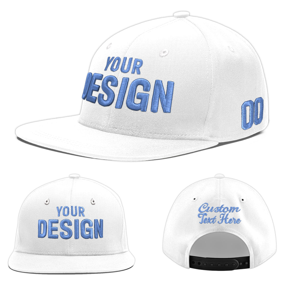 Custom White 3D Puff Embroidery Flat Embroidery Casual Sport Baseball Cap
