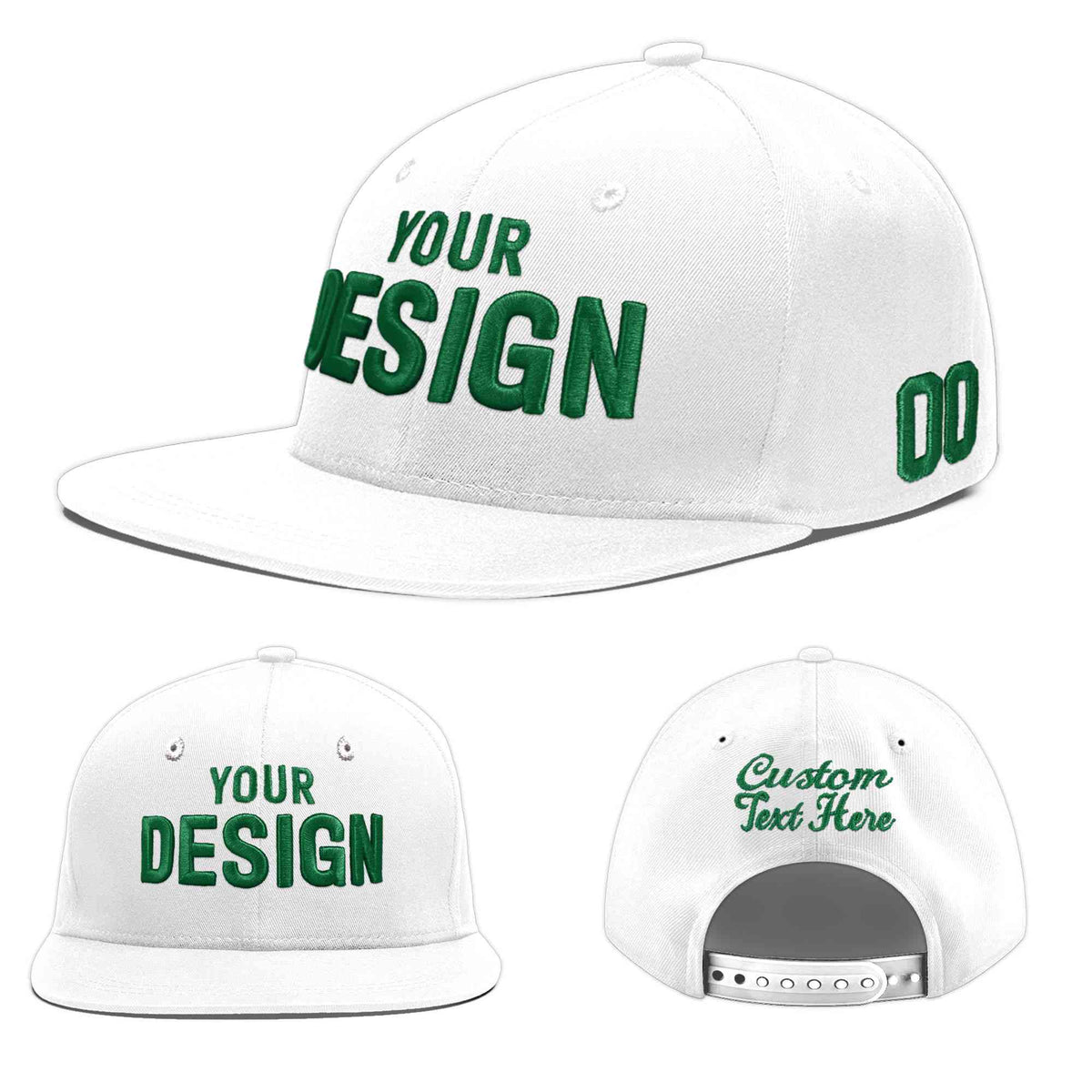 Custom White 3D Puff Embroidery Flat Embroidery Casual Sport Baseball Cap