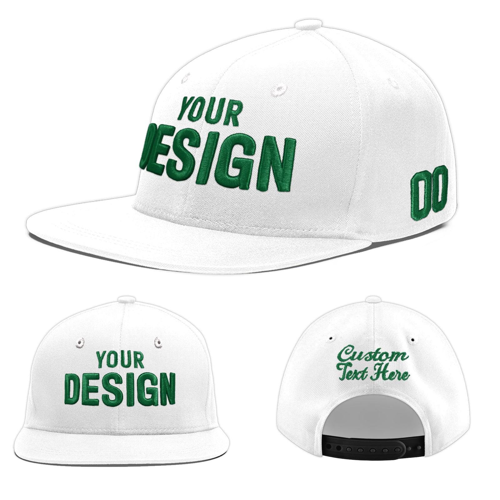 Custom White 3D Puff Embroidery Flat Embroidery Casual Sport Baseball Cap